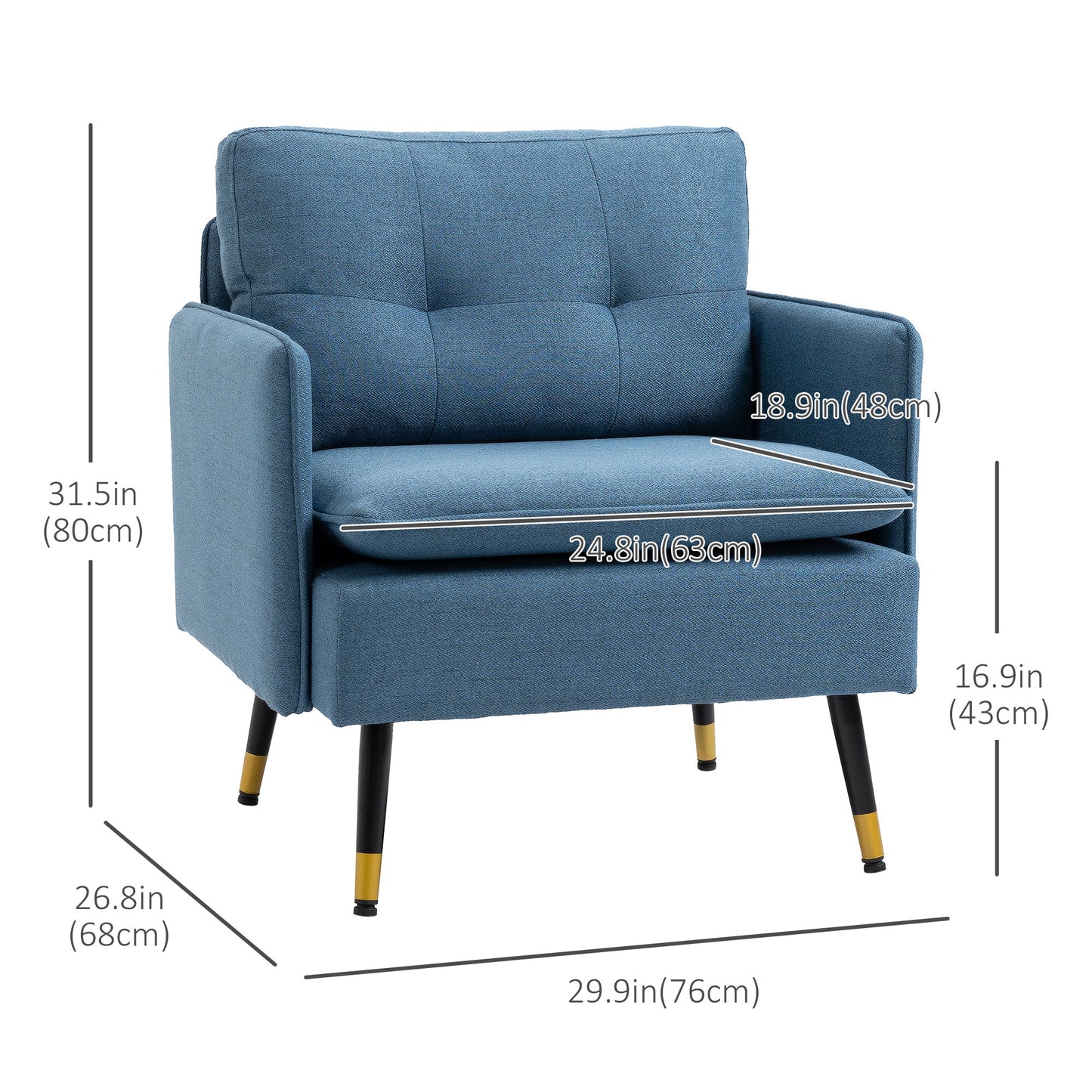 HOMCOM Modern Armchair, Upholstered Accent Chair with Tufted Back Cushion and Steel Legs for Living Room, Bedroom, Grey