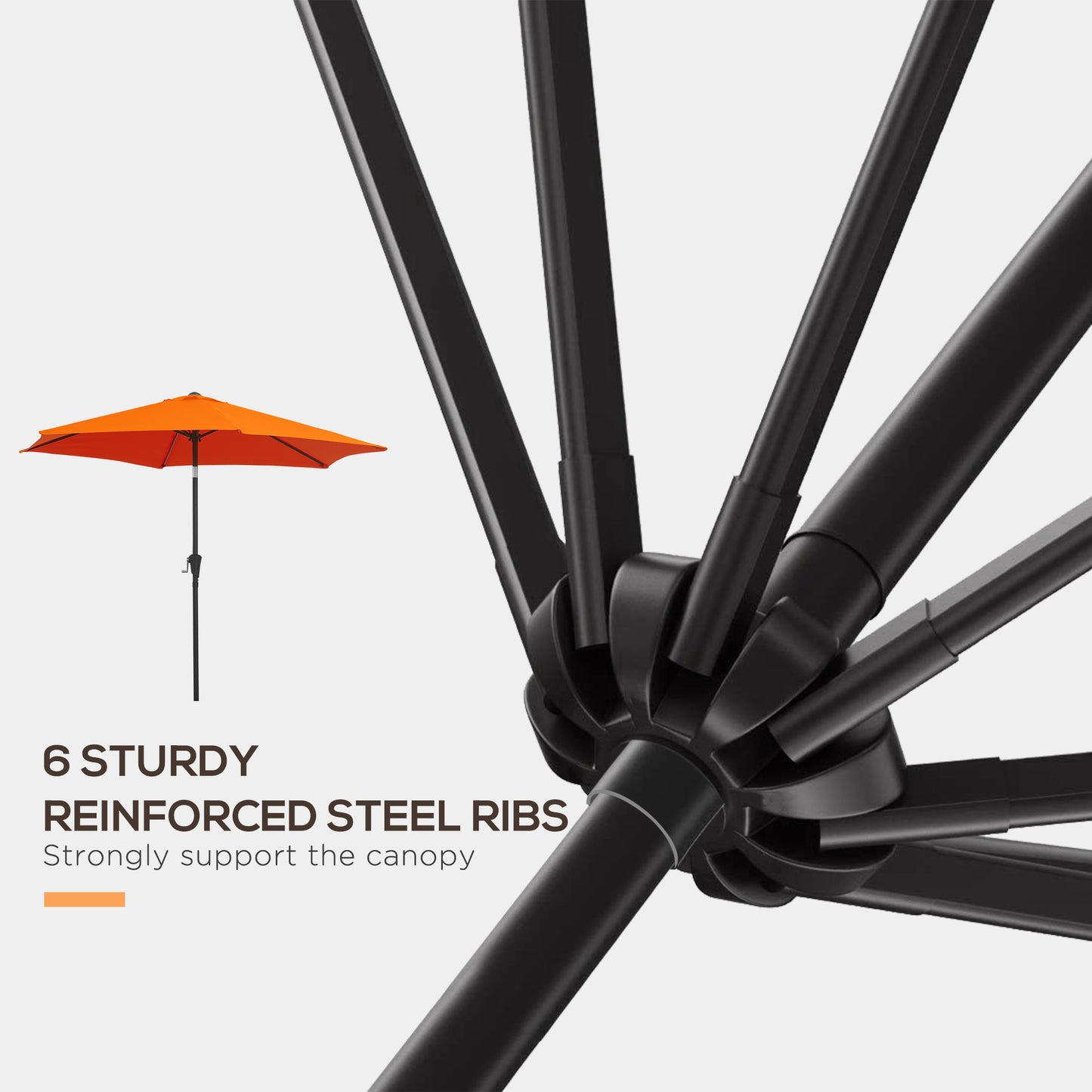 Outsunny 8.5' Round Aluminum Patio Umbrella Garden Parasol Market Sunshade Tilt Canopy w/ 6 Ribs, Crank Handle, Blue