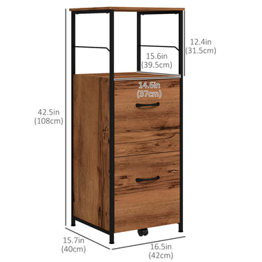 Vinsetto Vertical Filing Cabinet, Tall File Cabinet with 2 Drawers, Hanging Bars for Letter and A4 Size, Rustic Brown