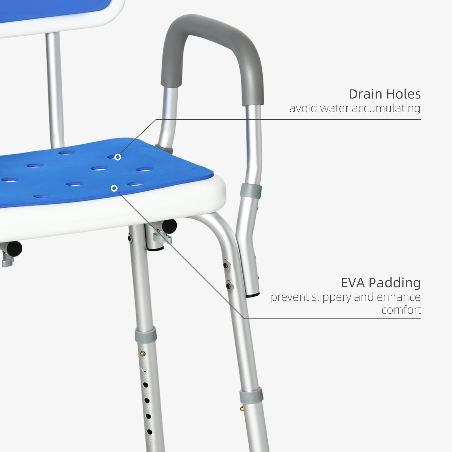 HOMCOM Bath Chair with Back, Adjustable Height Non-slip Shower Stool Bench Tool-Free Assembly Bathroom Aids, White