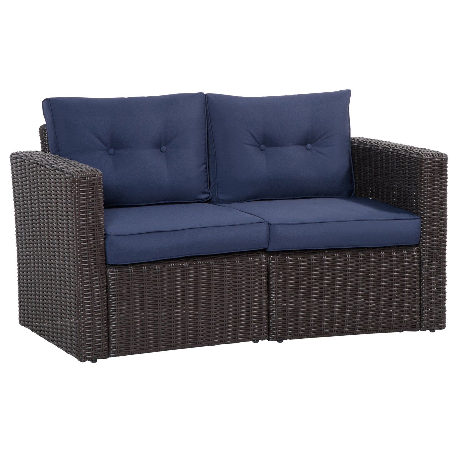 Outsunny 2 Seat Patio Loveseat Deluxe Wicker Sofa Chair Outdoor Rattan Furniture Couch All Weather with Cushion for Balcony, Deck, Garden and Poolside, Grey