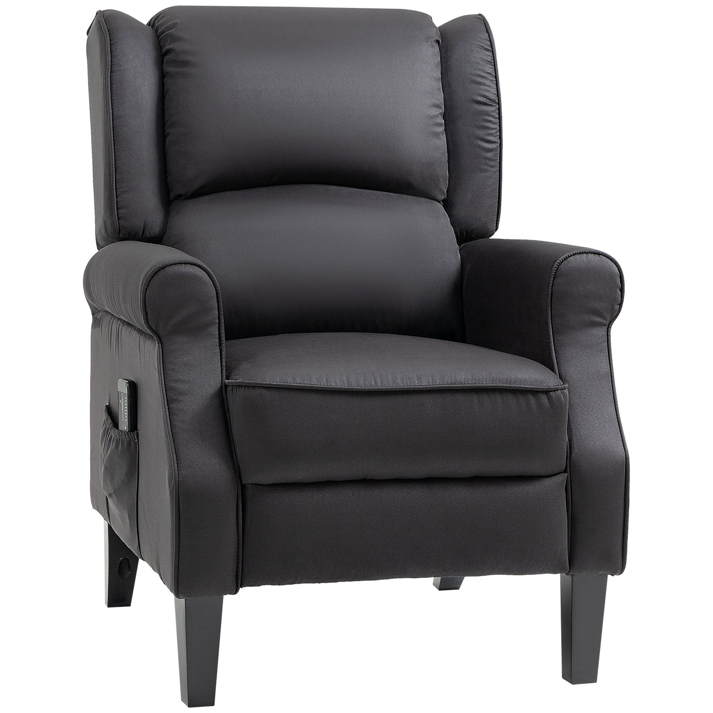 HOMCOM Massage Recliner Chair for Living Room, Push Back Recliner Sofa, Suede Wingback Reclining Chair with Extendable Footrest, Wood Legs, Remote Control, Side Pockets, Black