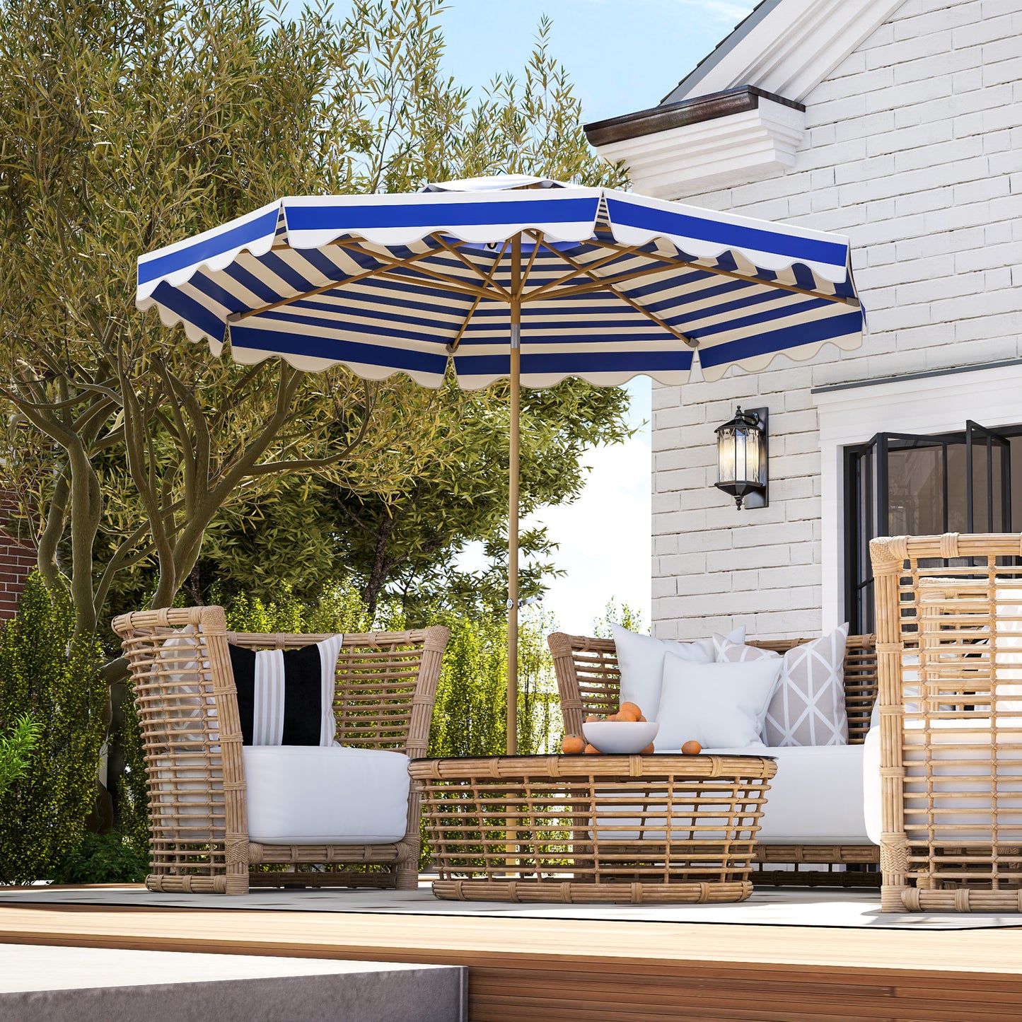 Outsunny 9FT Patio Umbrella with 8 Ribs, Crank, Tilt, UPF 50+, 2-Tier Vent for Garden, Deck, Poolside, Blue