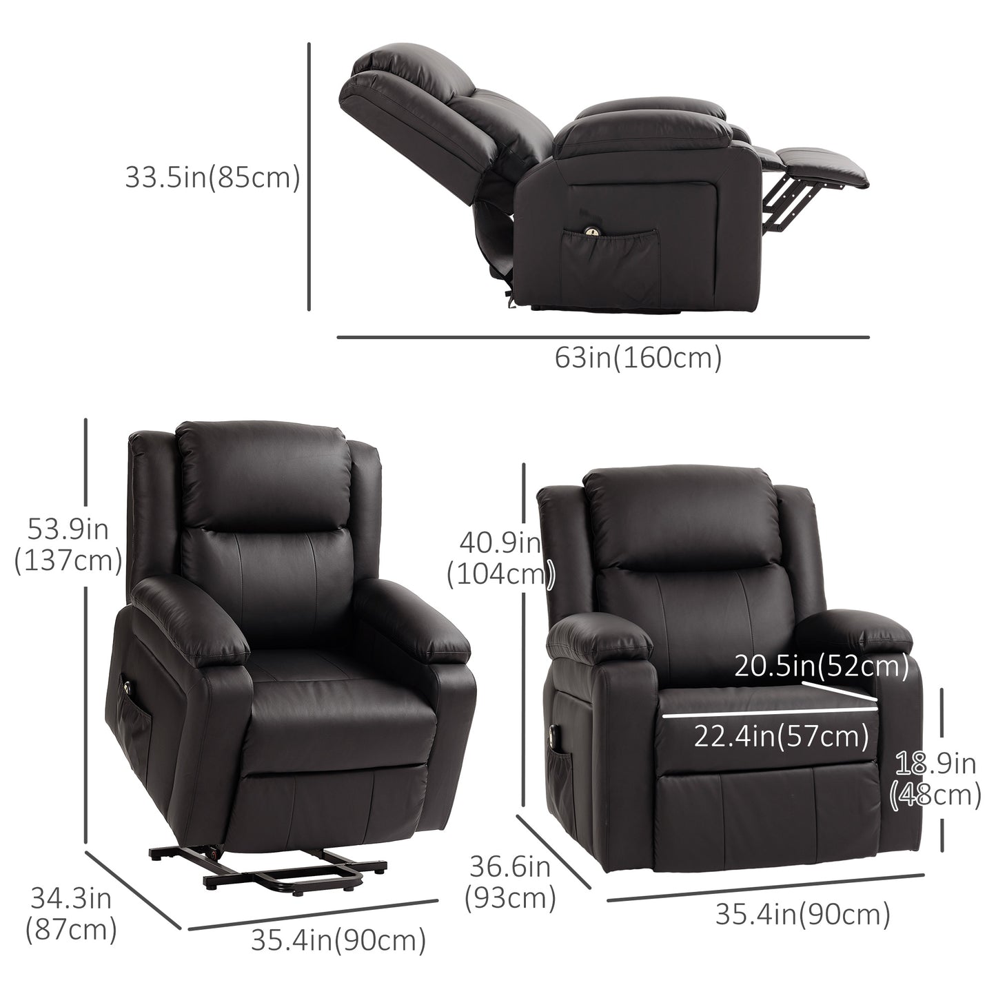 HOMCOM Lift Chair for Seniors, PU Leather Upholstered Electric Recliner Chair with Remote, Side Pockets, Quick Assembly, Grey