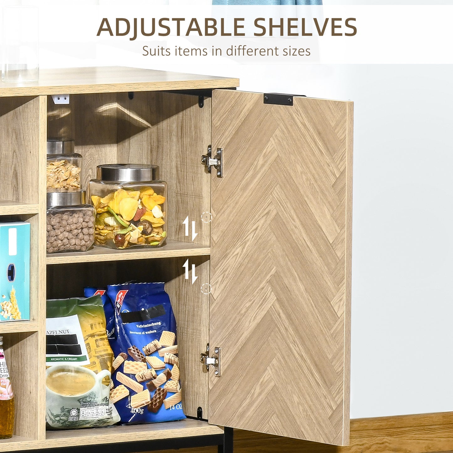 HOMCOM Sideboard Buffet Storage Cabinet Cupboard with 2 Doors and Adjustable Shelves for Dining Room, Kitchen, Living Room, Oak Tone