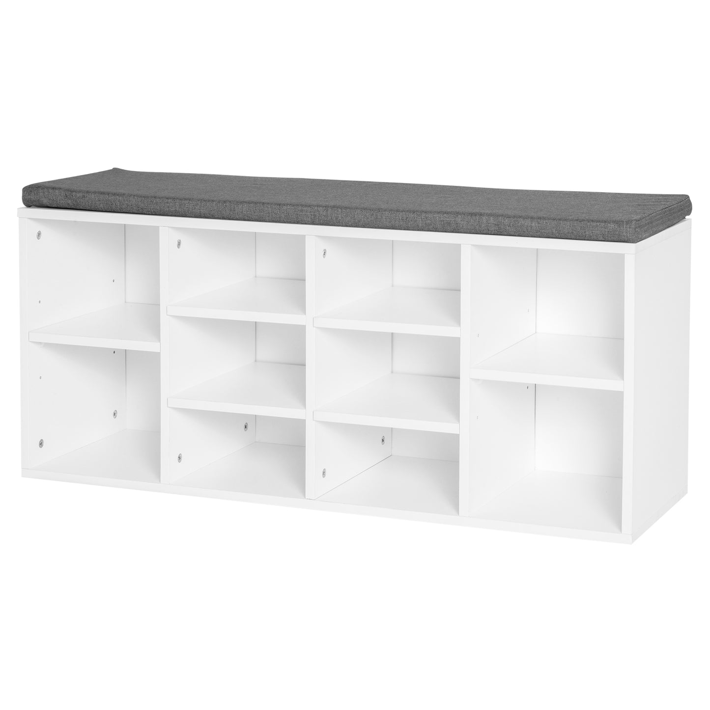 HOMCOM Shoe Bench with Storage, Upholstered Entryway Bench with Adjustable Shelves, Cushion for Living Room, Hallway, White
