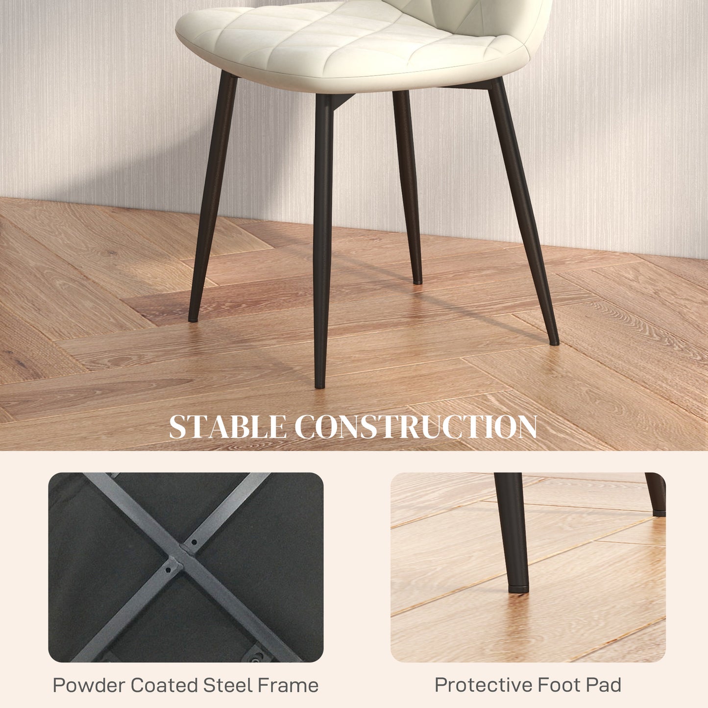 HOMCOM Dining Chairs Set of 4, Upholstered Dining Room Chairs with Steel Legs, Modern Kitchen Chair for Dining Room, Grey