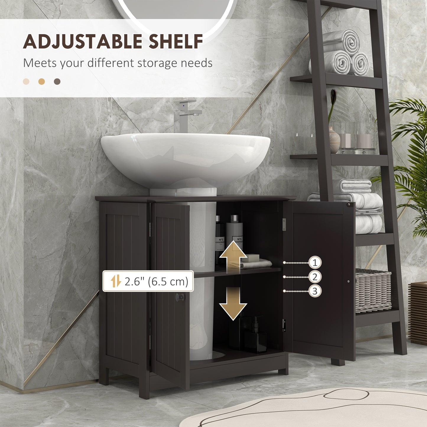 HOMCOM Under Sink Bathroom Cabinet with 2 Doors and Shelf, Pedestal Sink Bathroom Vanity Furniture, Coffee