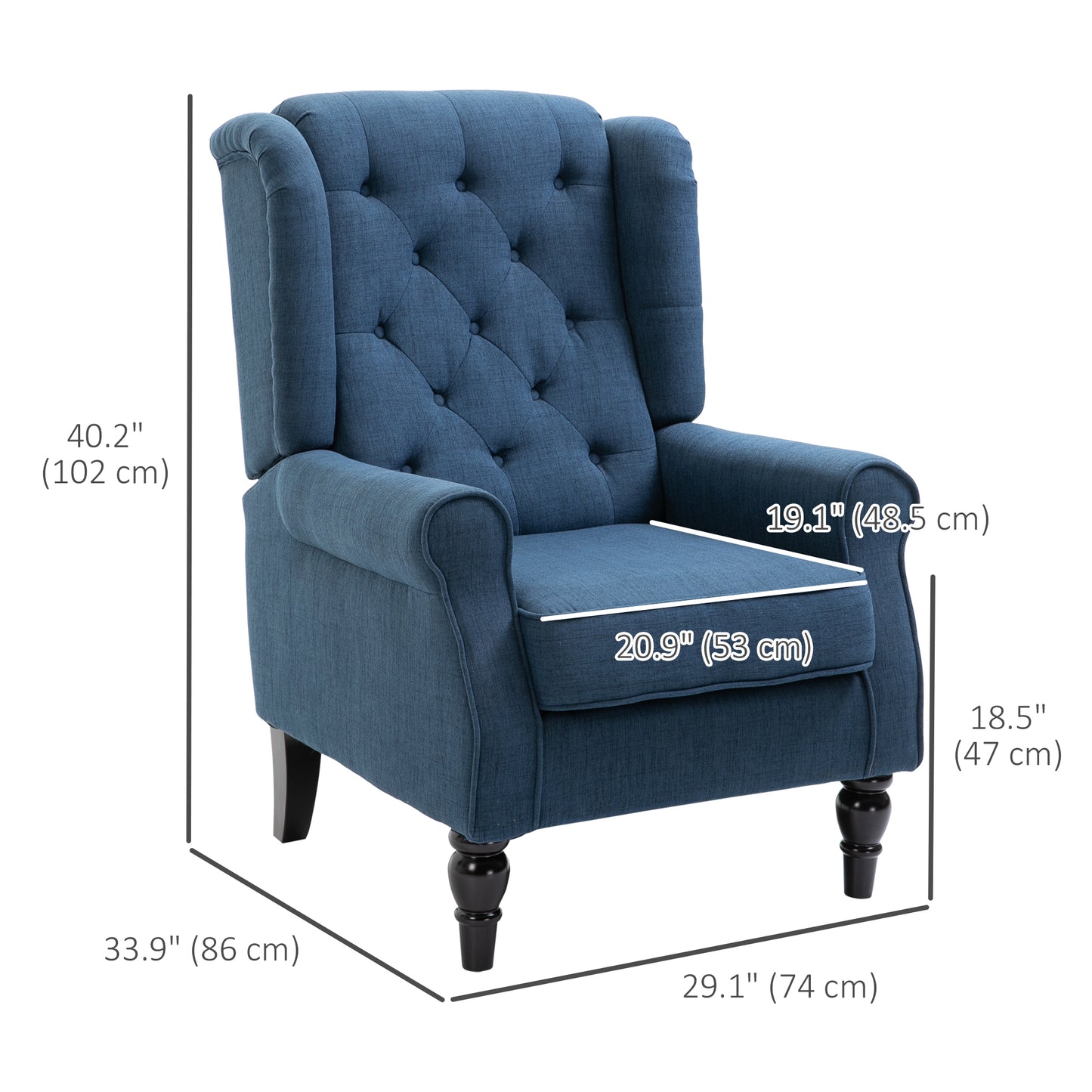 HOMCOM Fabric Accent Chair, Button Tufted Armchair, Upholstered Modern Living Room Chair, Wingback Chair with Wood Legs, Rolled Arms, Thick Padding for Bedroom, White