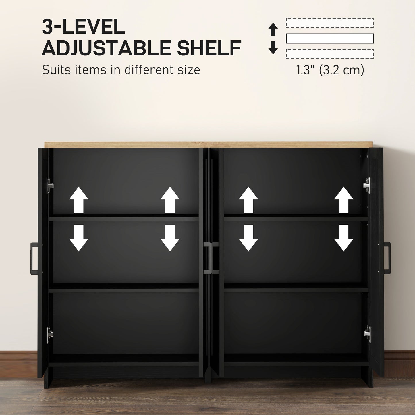 HOMCOM Modern Sideboard Buffet Cabinet, Modern Kitchen Storage Cabinet with 3 Doors Adjustable Shelves, for Dining Room, White