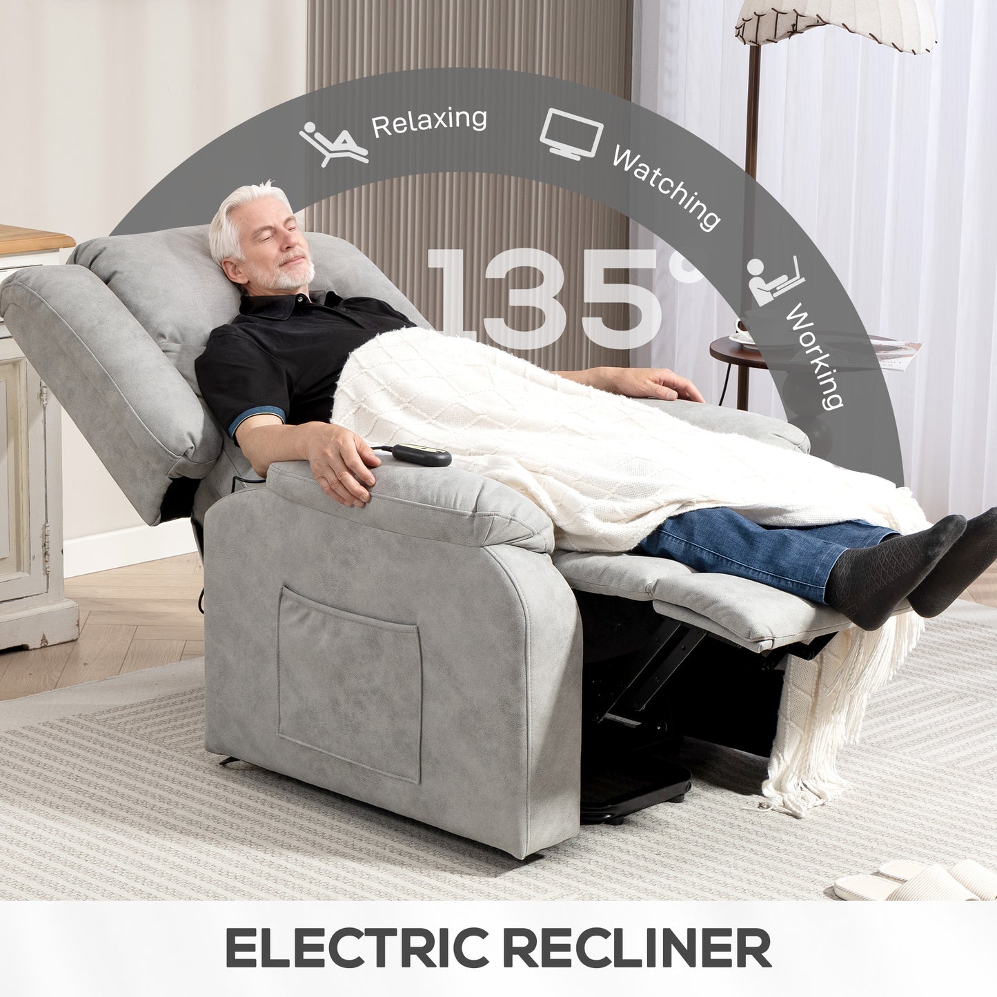 HOMCOM Lift Chair for Seniors, Microfibre Upholstered Electric Recliner Chair with Remote, Quick Assembly, Charcoal Grey