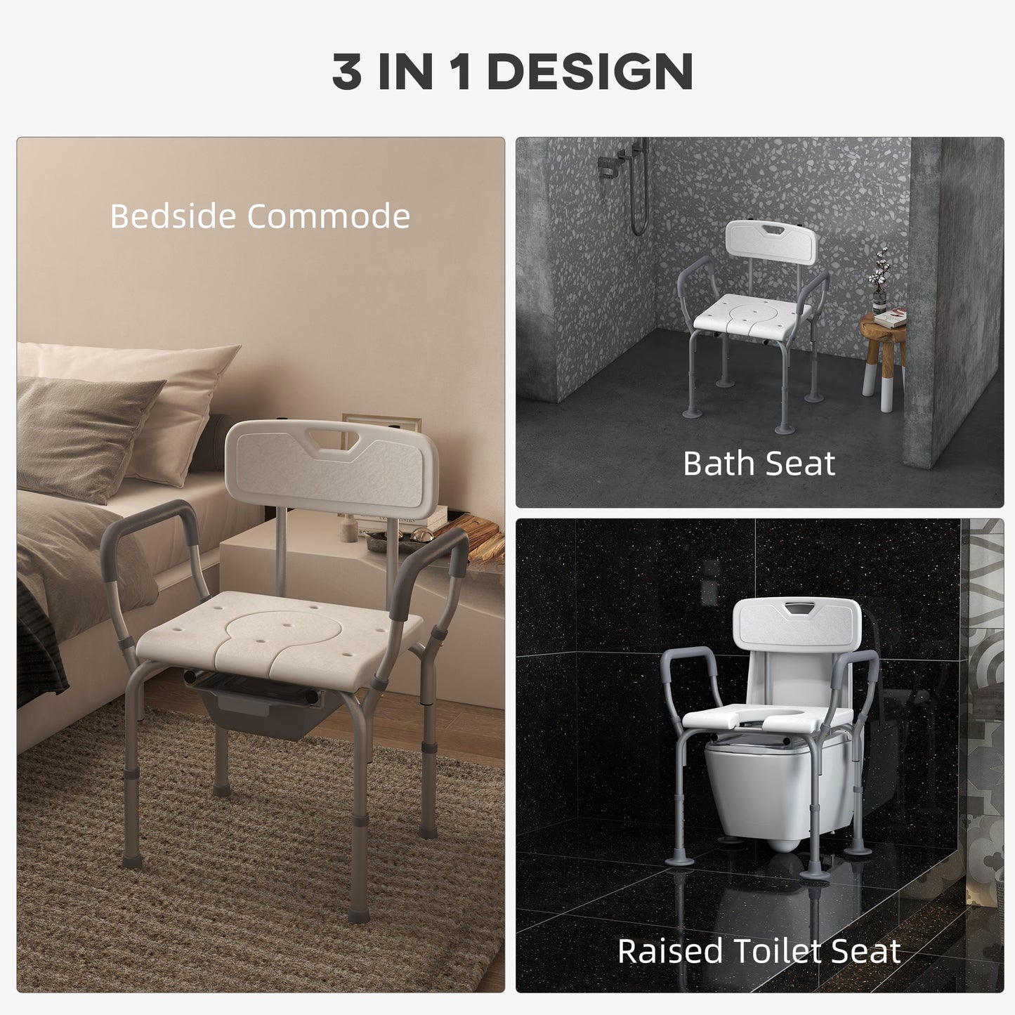 HOMCOM Bath Chair with Back, Adjustable Height Non-slip Shower Stool Bench Tool-Free Assembly Bathroom Aids, White