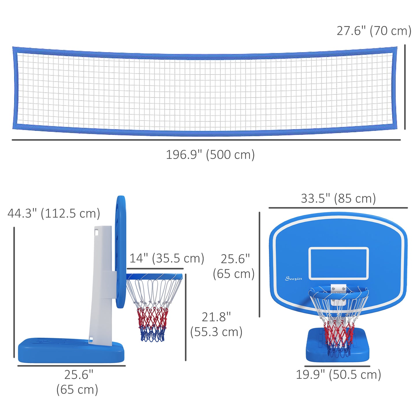 HOMCOM 51"-64" Height Adjustable Basketball System Poolside Hoop Stand Portable with Wheels