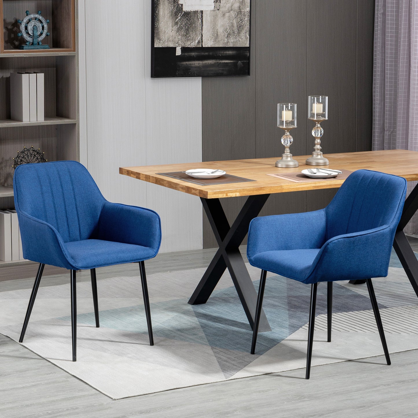 HOMCOM Dining Chairs Set of 2, Linen Upholstery Accent Chair with Back, Armrest, Metal Legs, Dark Grey