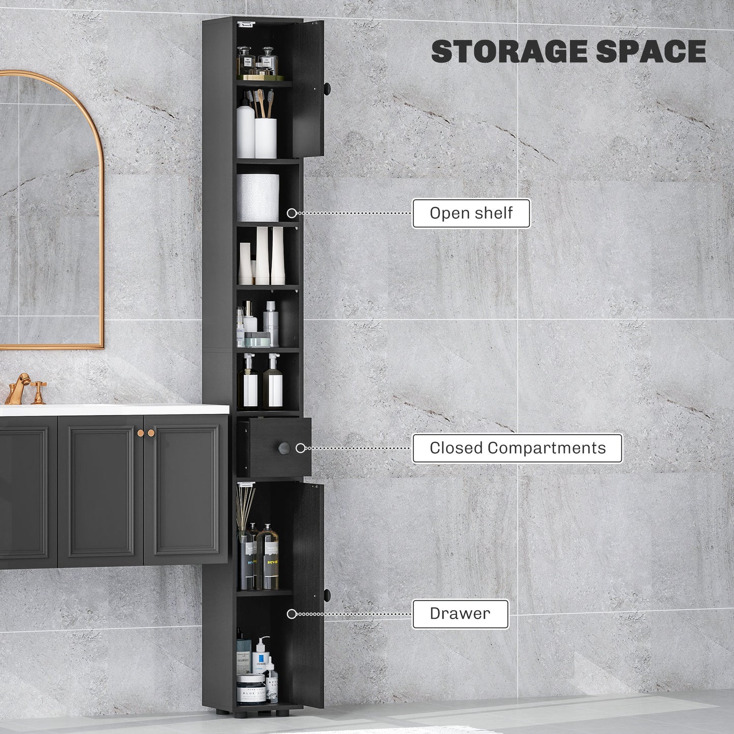 kleankin 71" Tall Bathroom Storage Cabinet, Narrow Bathroom Cabinet with Open Shelves, 2 Door Cabinets, Adjustable Shelves, for Kitchen, Hallway, Living Room, White