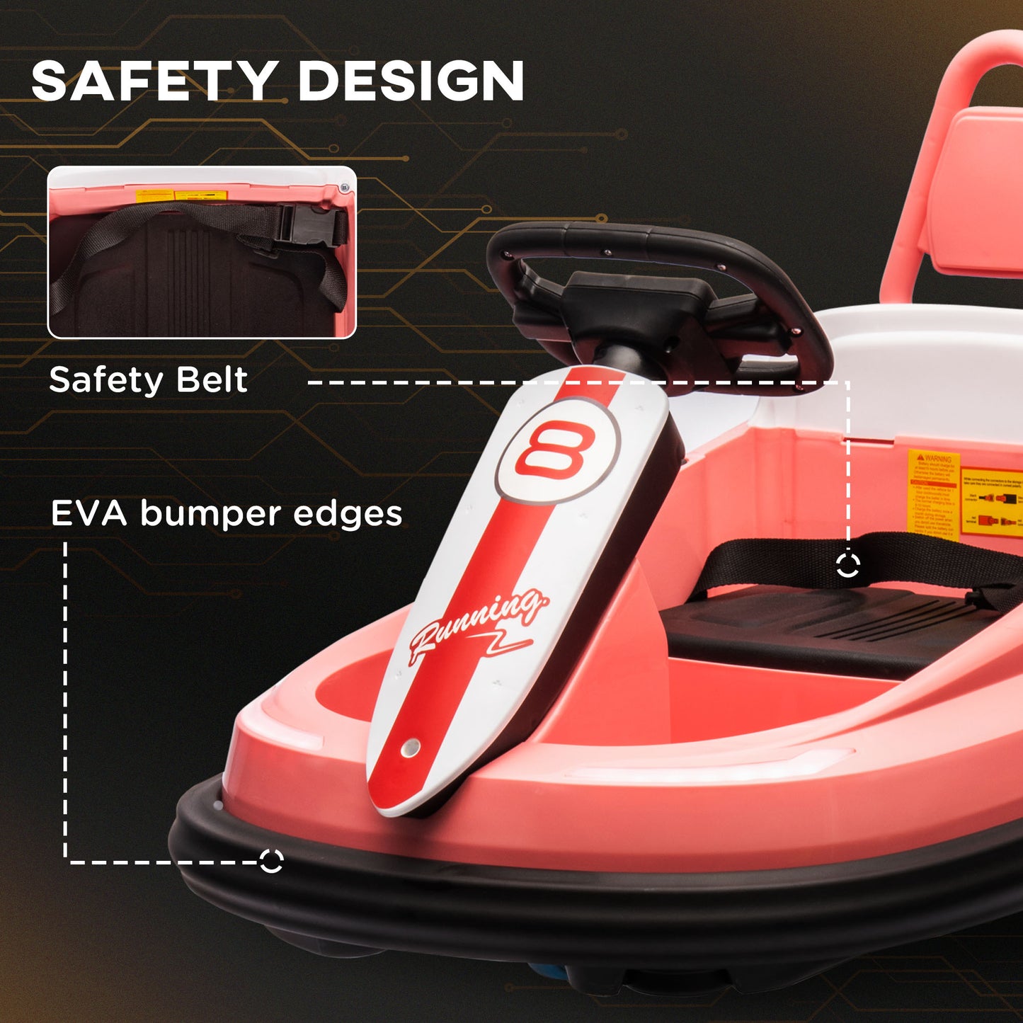 Aosom Kids Bumper Car, 6V 360° Rotation Electric Ride on Car, Twin Motors Battery Powered Toy with Music, Horn and Lights, Safety Belt, for Boys and Girls Aged 18-48 Months - Red