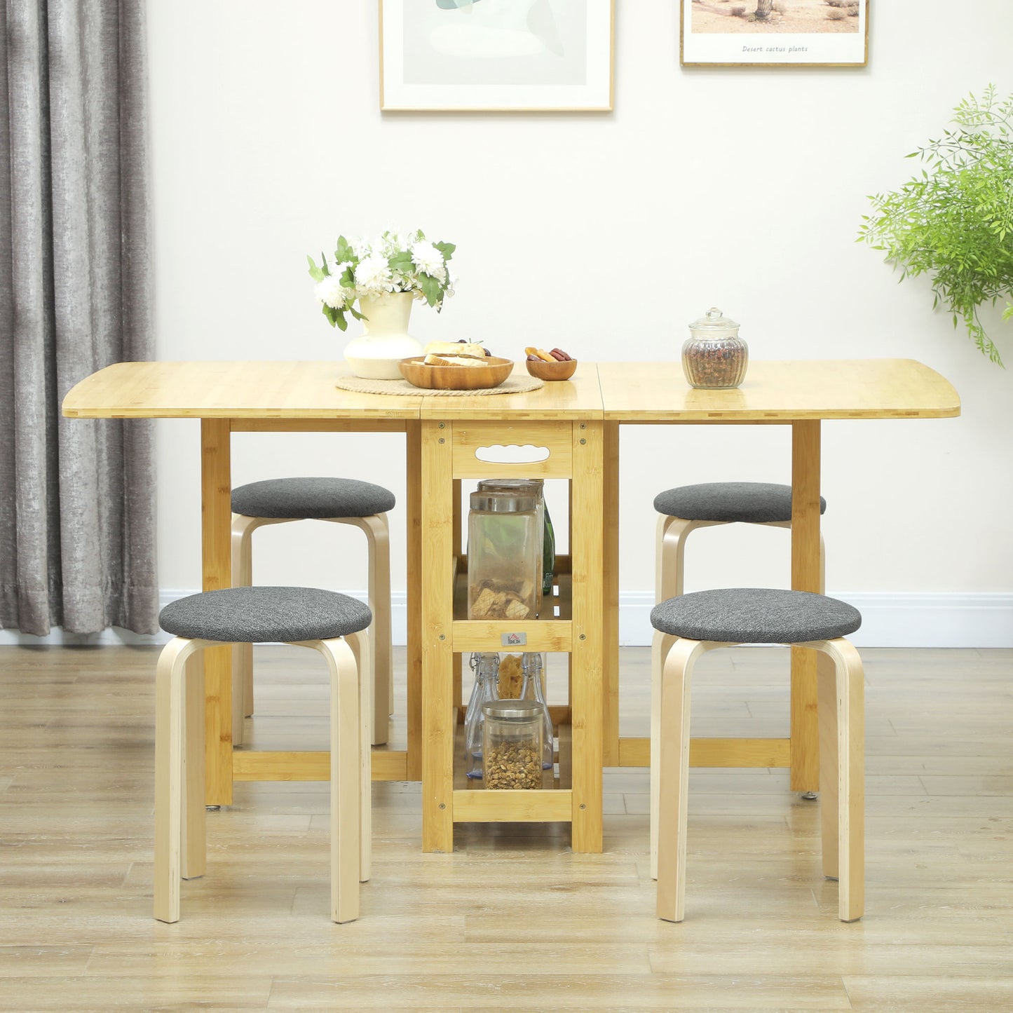 HOMCOM Stackable Wood Stools Set of 4, Stacking Kitchen Stools with Padded Seat for Dining Room, Living Room, Cream White