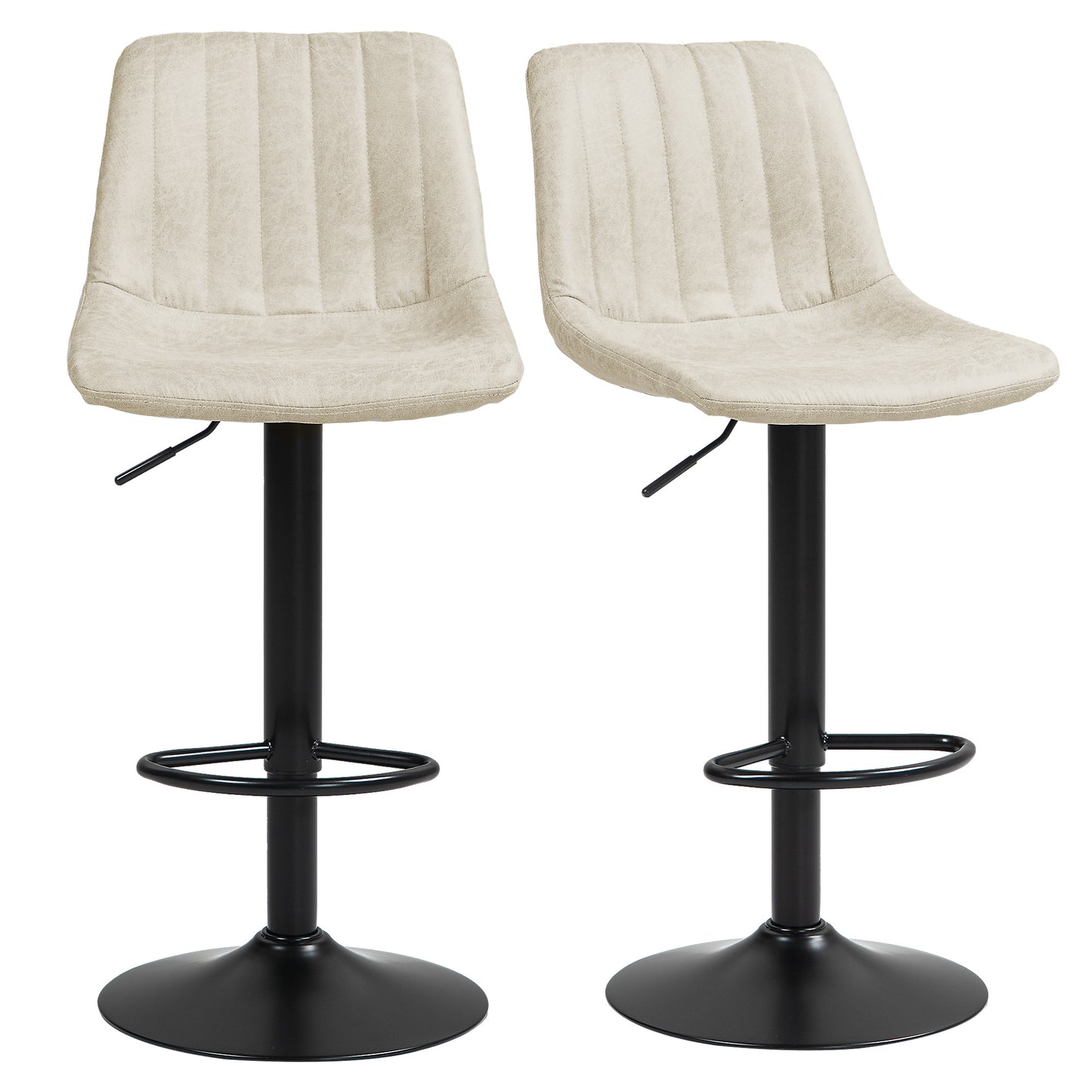 HOMCOM Adjustable Bar Stools Set of 2, Leathaire Swivel Barstools with Back and Footrest, Upholstered Bar Chairs for Kitchen, Dining Room, Home Pub, Brown