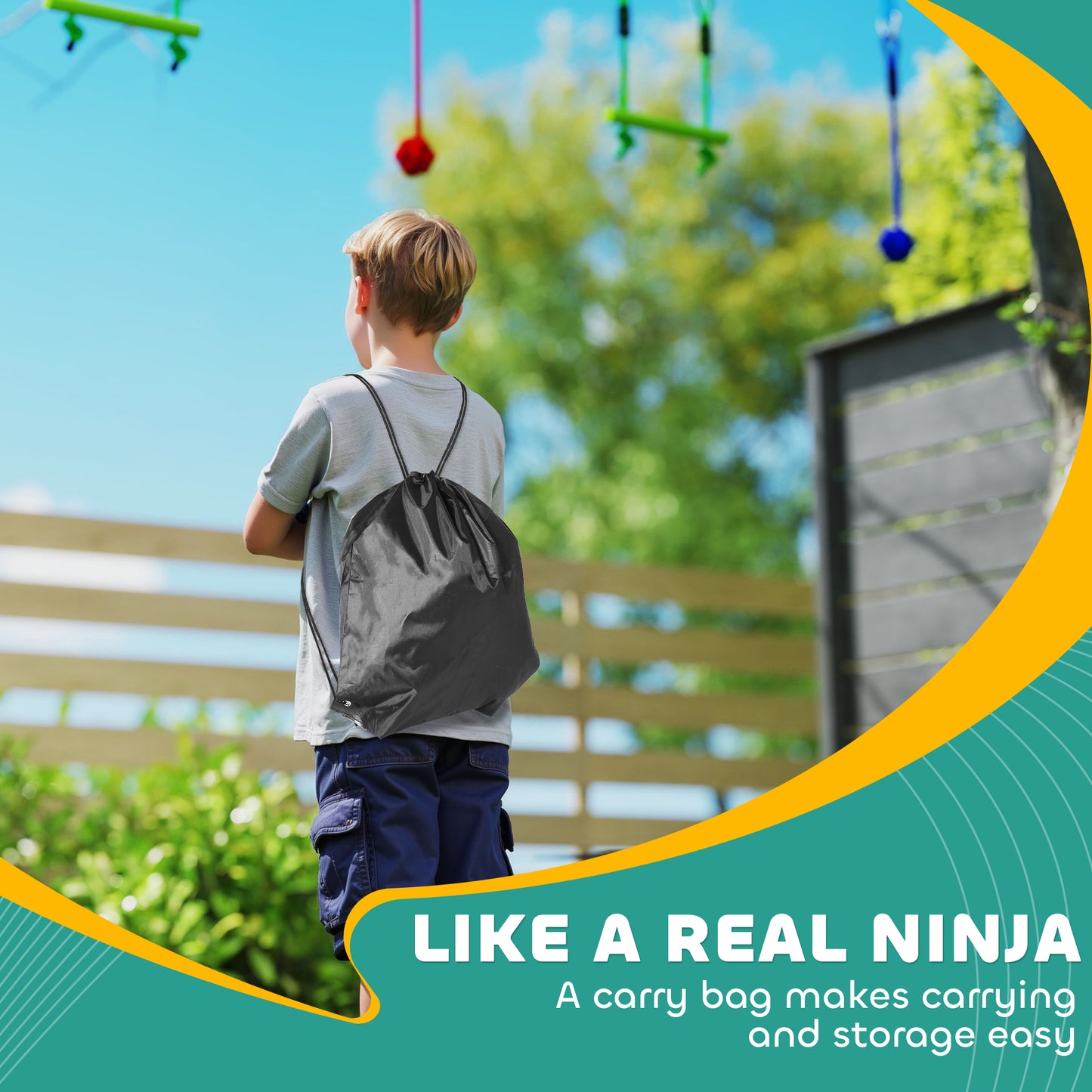 Qaba 32.8' Ninja Warrior Obstacle Course for Kids 3-6 Years, with Swing, Monkey Bars, Climbing Ladder, Gym Rings, Blue