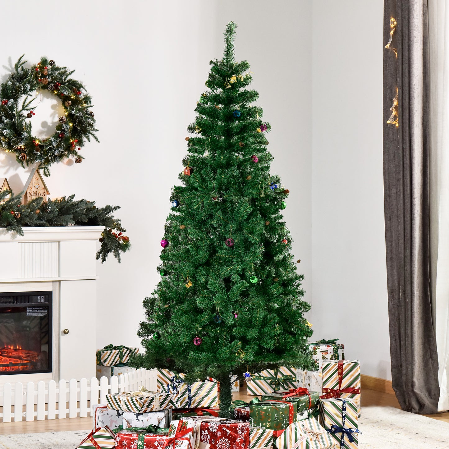 HOMCOM 4.9ft Green Christmas Tree Artificial Xmas Holidays Party with Decoration Ornament