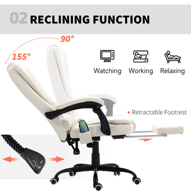 Vinsetto 7-Point Vibrating Massage Chair, Reclining Office Chair with Footrest, Reclining Back, Adjustable Height, Beige