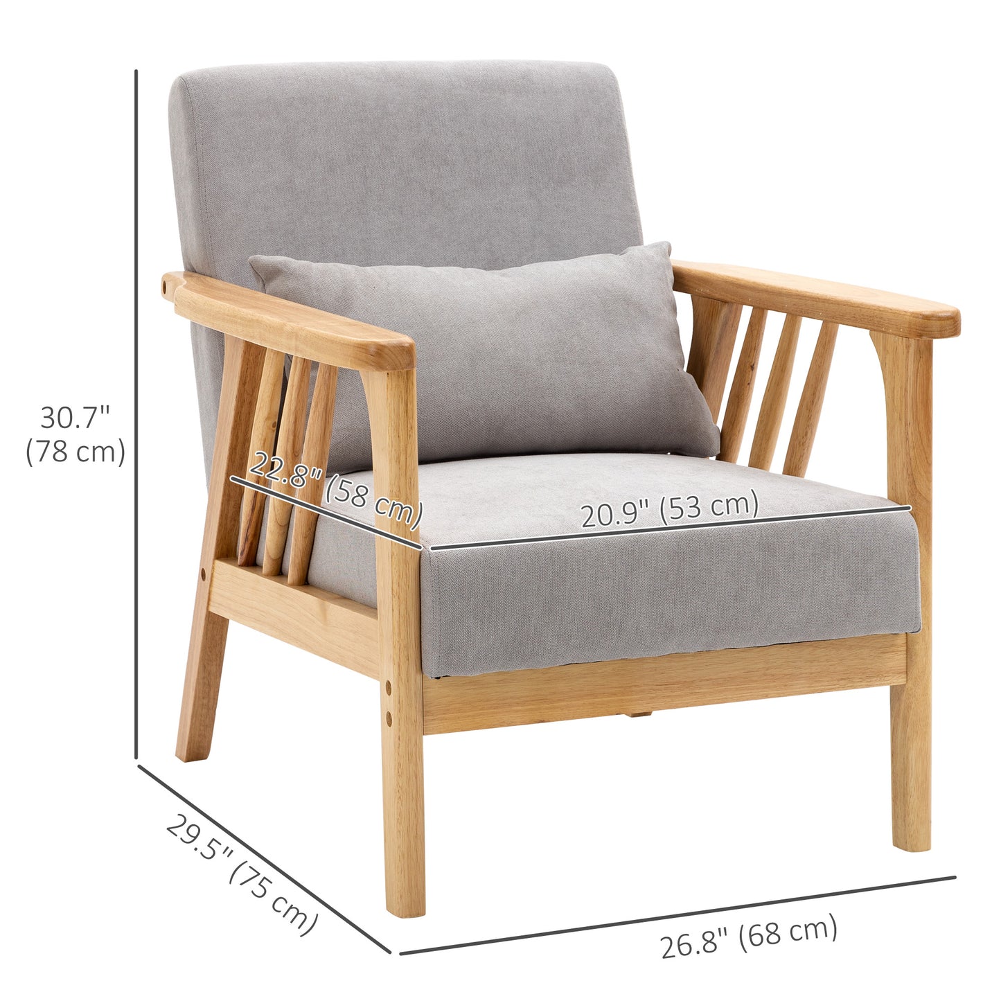 HOMCOM Armchair Upholstered Lounge Chair with Rubber Wood Frame Throw Pillows and Comfortable Cushion, White