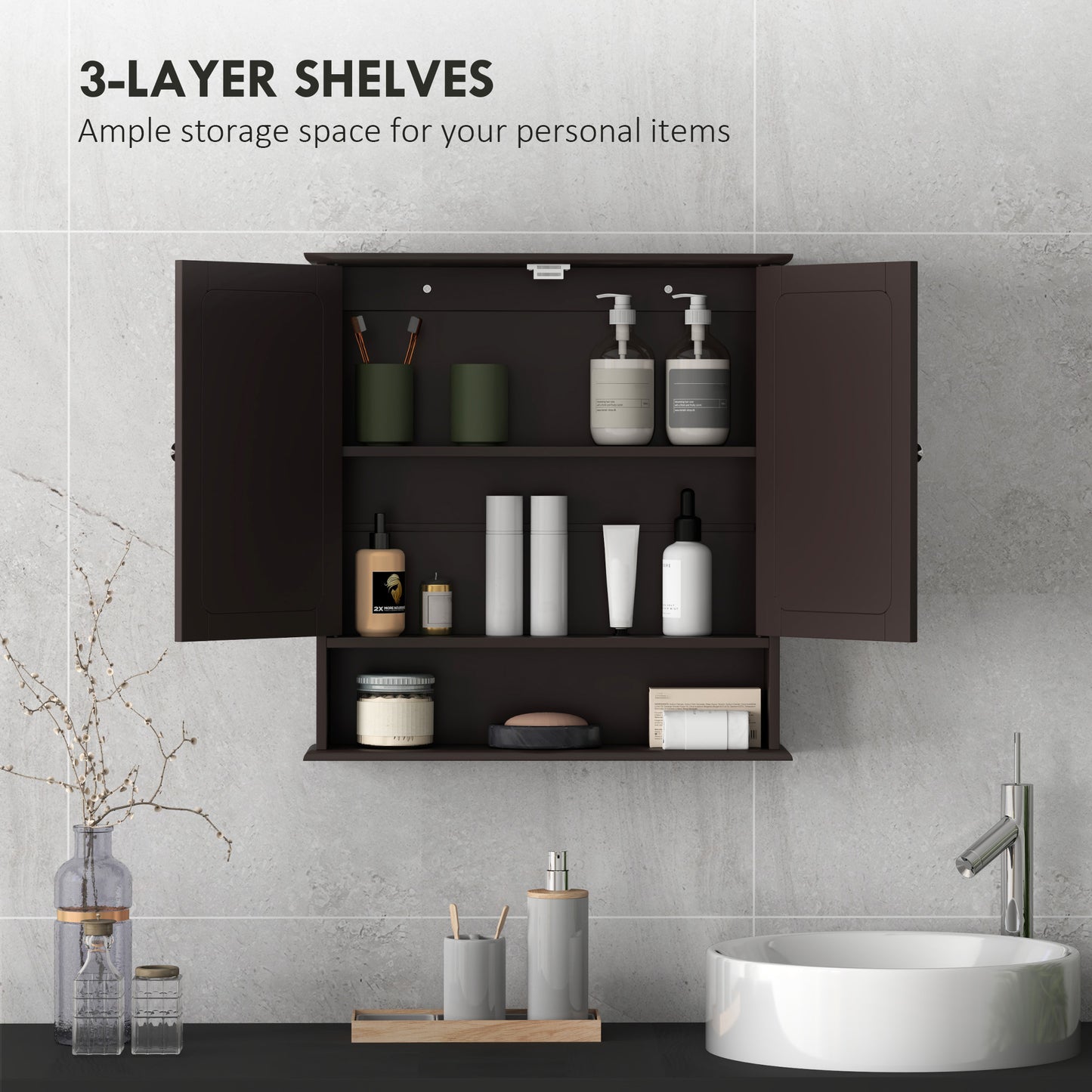 kleankin Medicine Cabinet, Wall-Mounted Bathroom Mirror Cabinet with Double Doors, Open Shelf, and Adjustable Shelf, Modern Bathroom Wall Cabinet, White