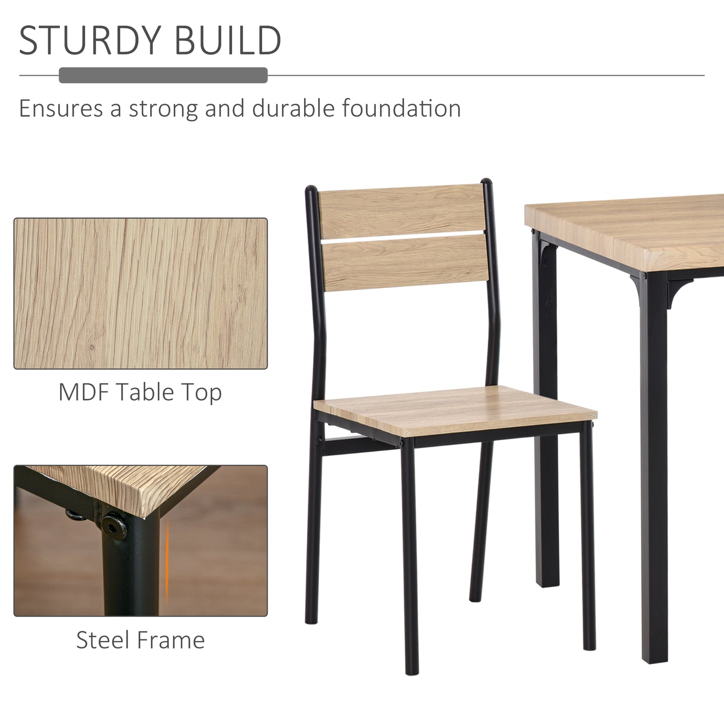 HOMCOM Dining Table Set for 2, 3 Piece Kitchen Table and Chairs with Metal Legs for Small Spaces, Natural Wood