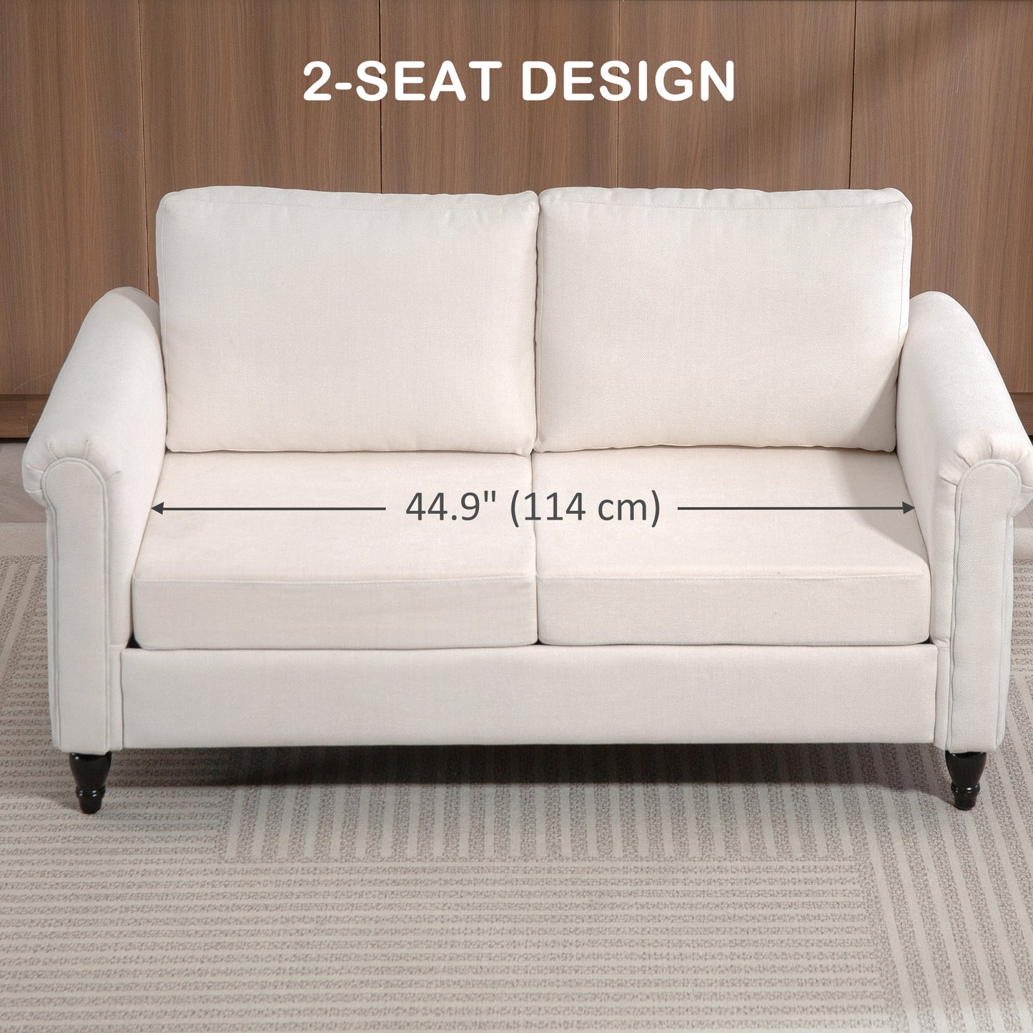 HOMCOM Vintage Loveseat, Upholstered Love Seat Furniture, Chenille-feel Fabric 2 Seater Sofa Couch with Rolled Arms, Gourd-Shaped Rubber Wood Legs for Living Room, Dark Grey