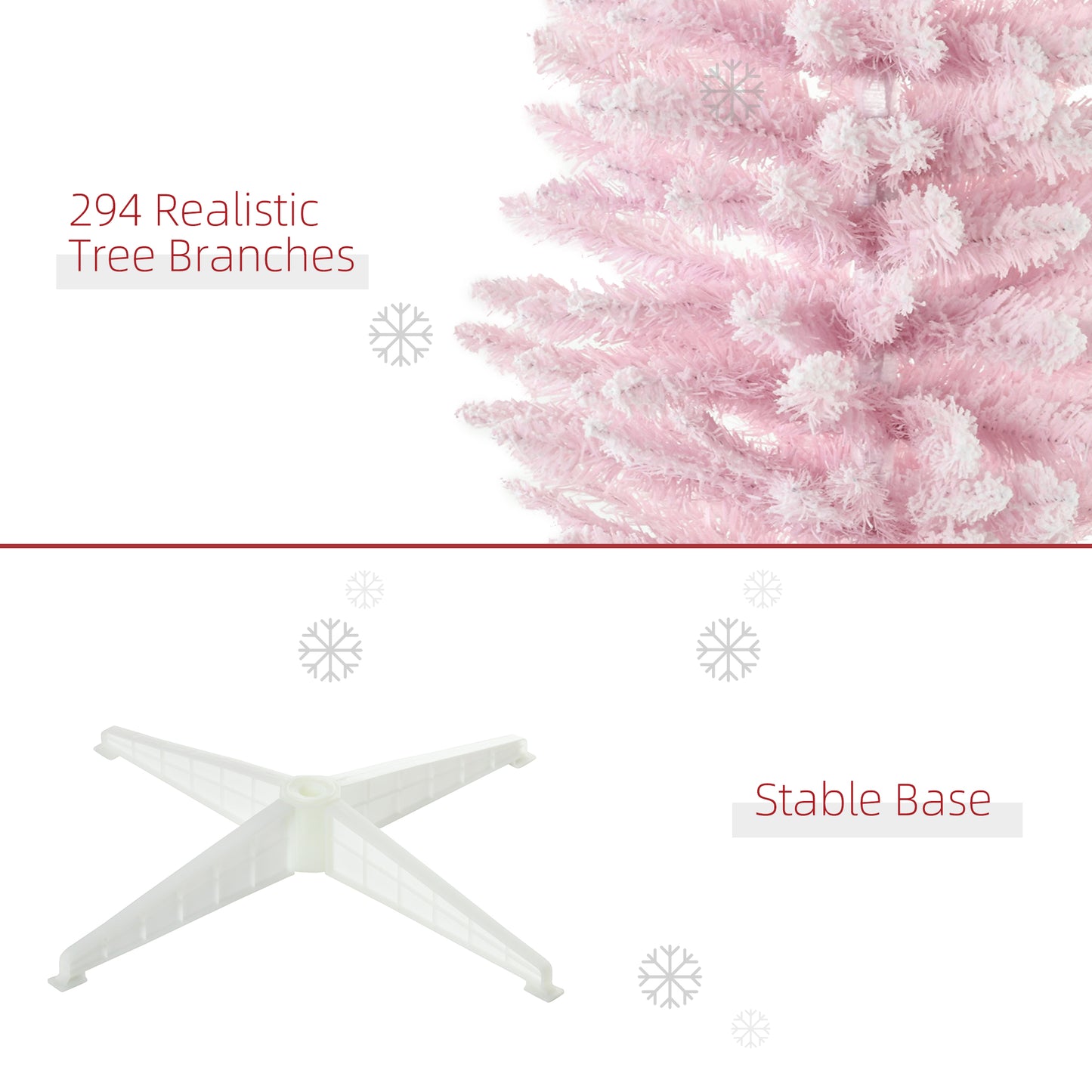 HOMCOM 6ft Flocked Christmas Tree, Pencil Artificial Christmas Tree with Realistic Branches, Pink