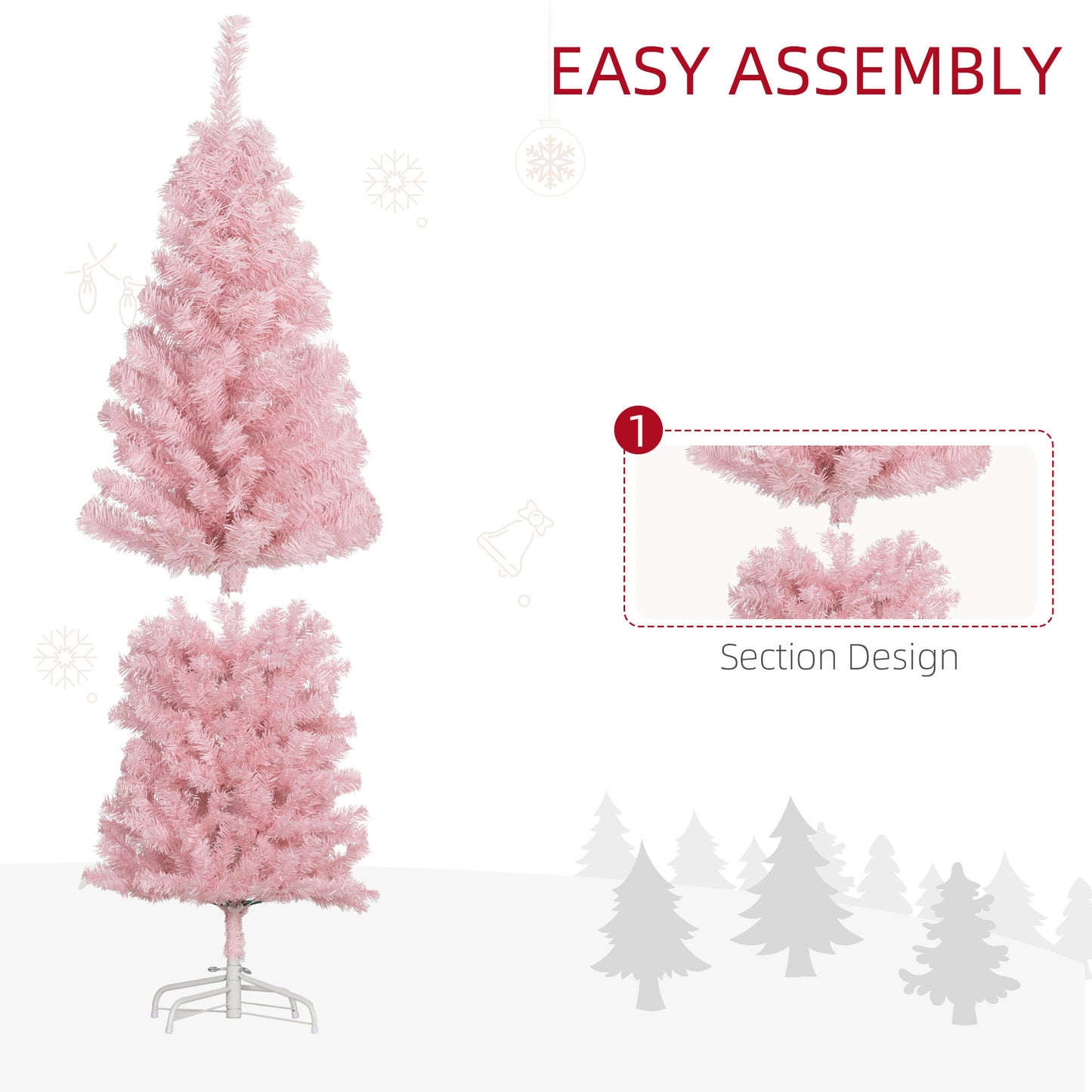 HOMCOM 4FT Artificial Christmas Tree Holiday Xmas Holiday Pencil Tree Decoration with Automatic Open for Home Party, Pink