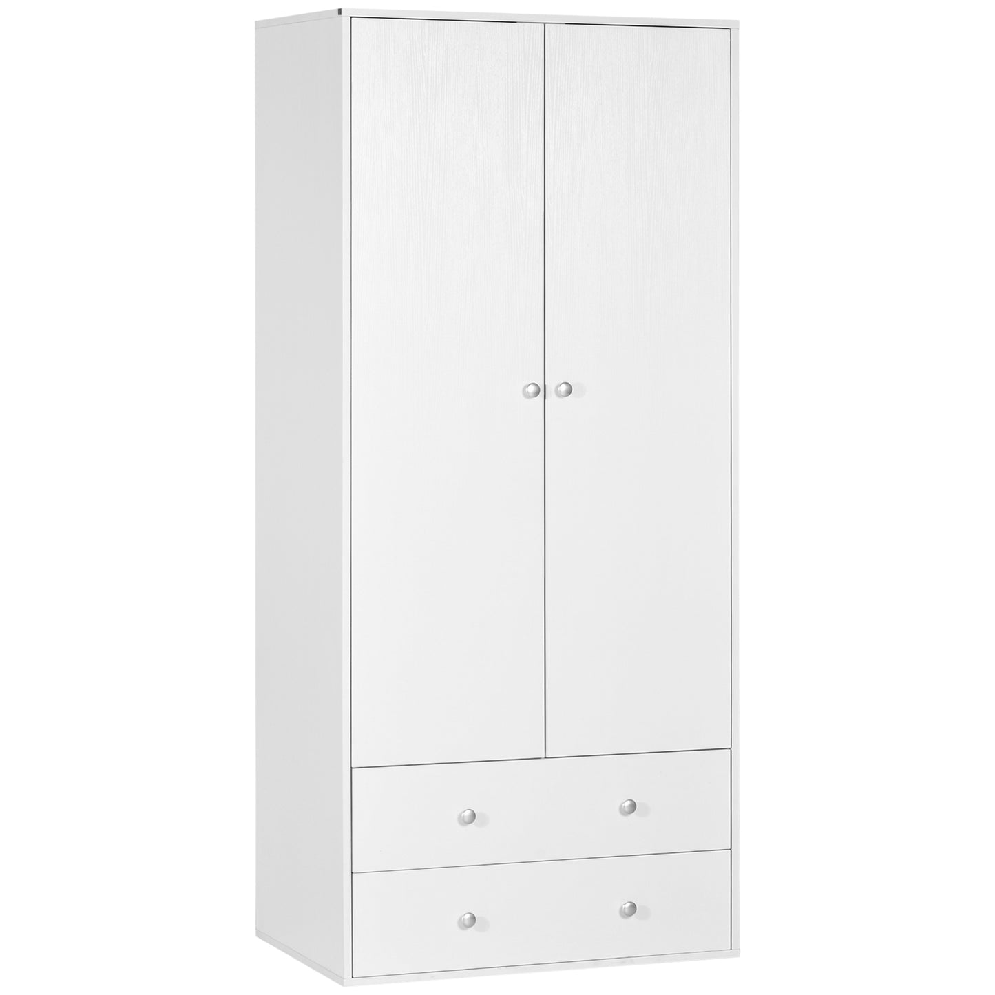 HOMCOM Modern Wardrobe Closet Armoire with 2 Drawers and Hanging Rod, Clothes Storage Organizer with Anti-tipping Design for Bedroom, White