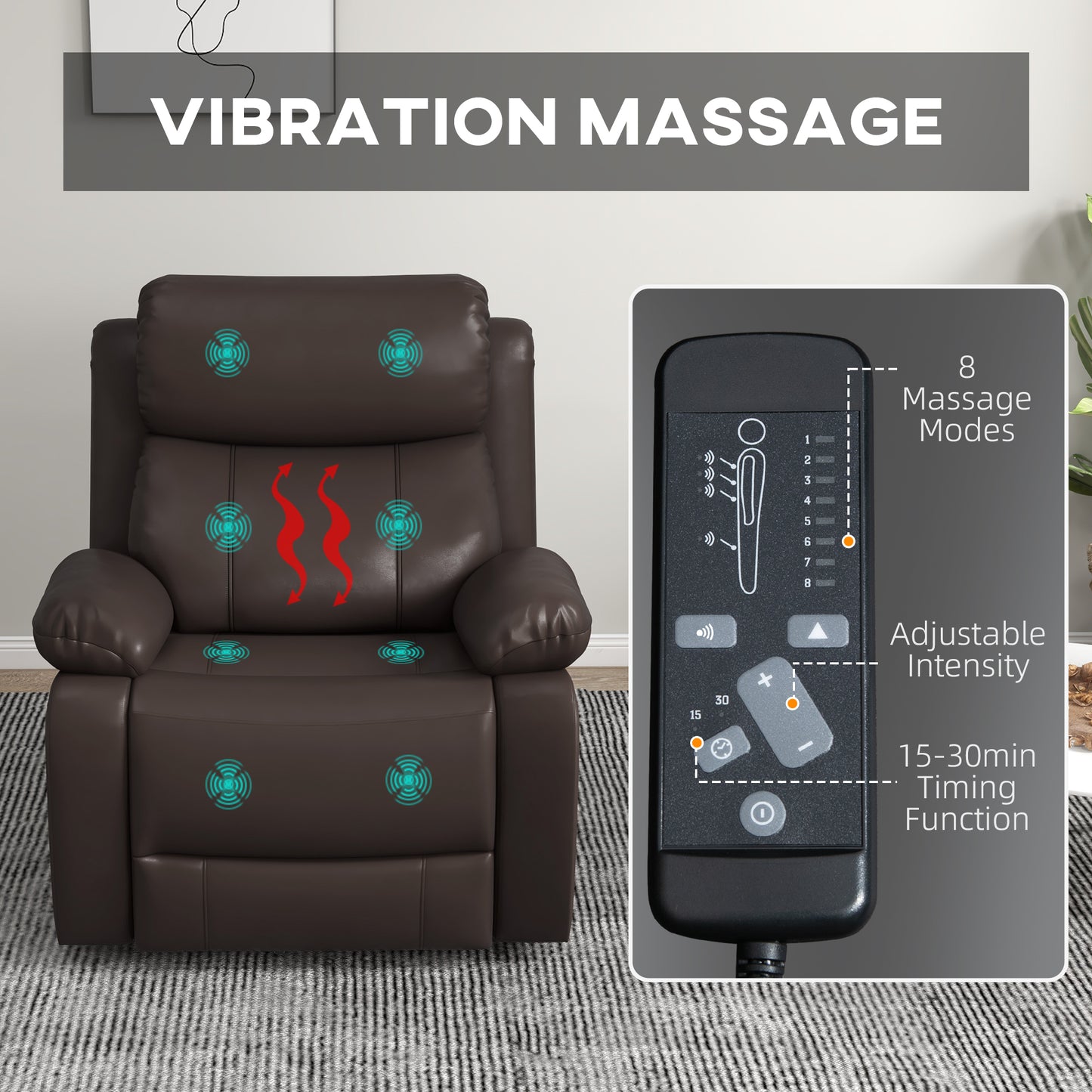 HOMCOM PU Leather Reclining Chair with Vibration Massage Recliner, Swivel Base, Rocking Function, Remote Control, Black