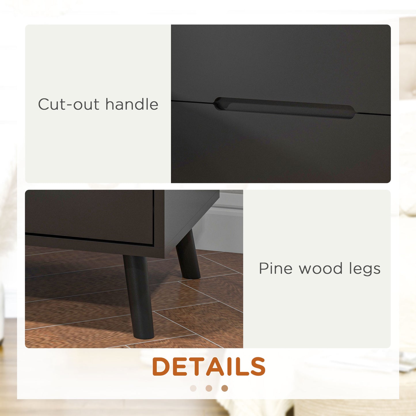 HOMCOM Bedside Table, Nightstand with 2 Drawers, Side Table with Pine Wood Legs for Bedroom, White
