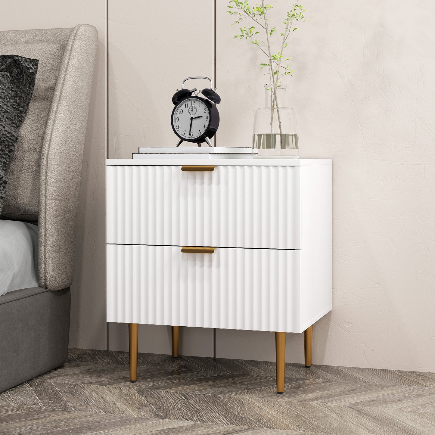 HOMCOM Bedside Table, Modern Nightstand with 2 Drawers, Side End Table with Metal Legs for Living Room, Bedroom, Black