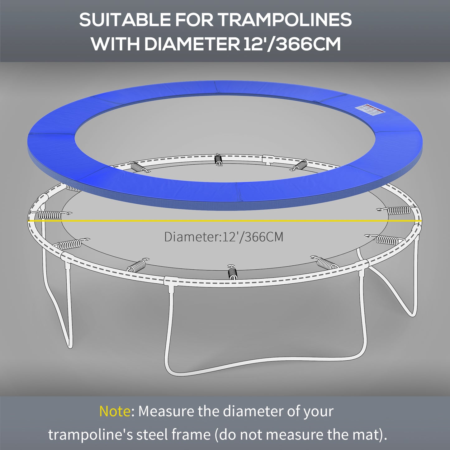 HOMCOM ⌀12ft Trampoline Pad ⌀144" Spring Safety Replacement Gym Bounce Jump Cover EPE Foam, Blue