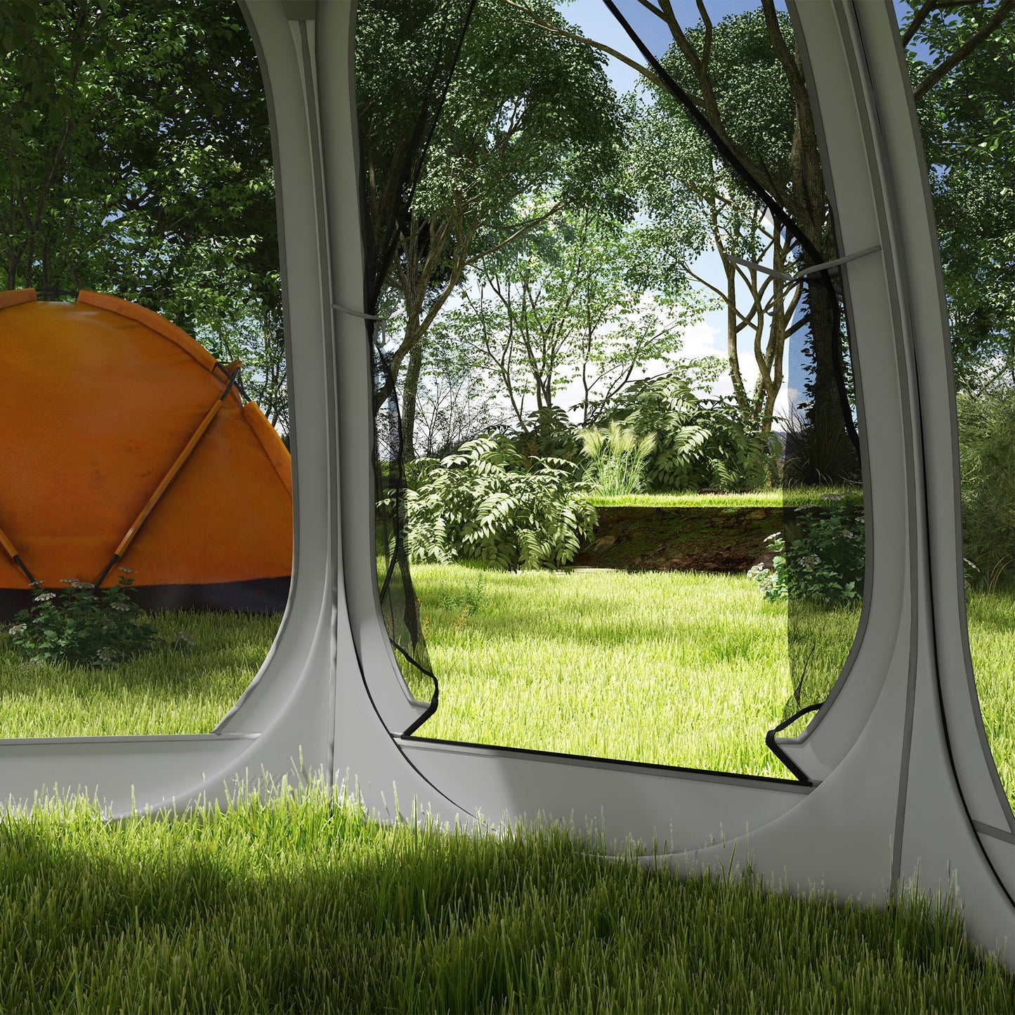 Outsunny 11' x 11.5' Screen Tent, Pop Up Camping Gazebo with Portable Carry Bag and 2 Doors, Cream White