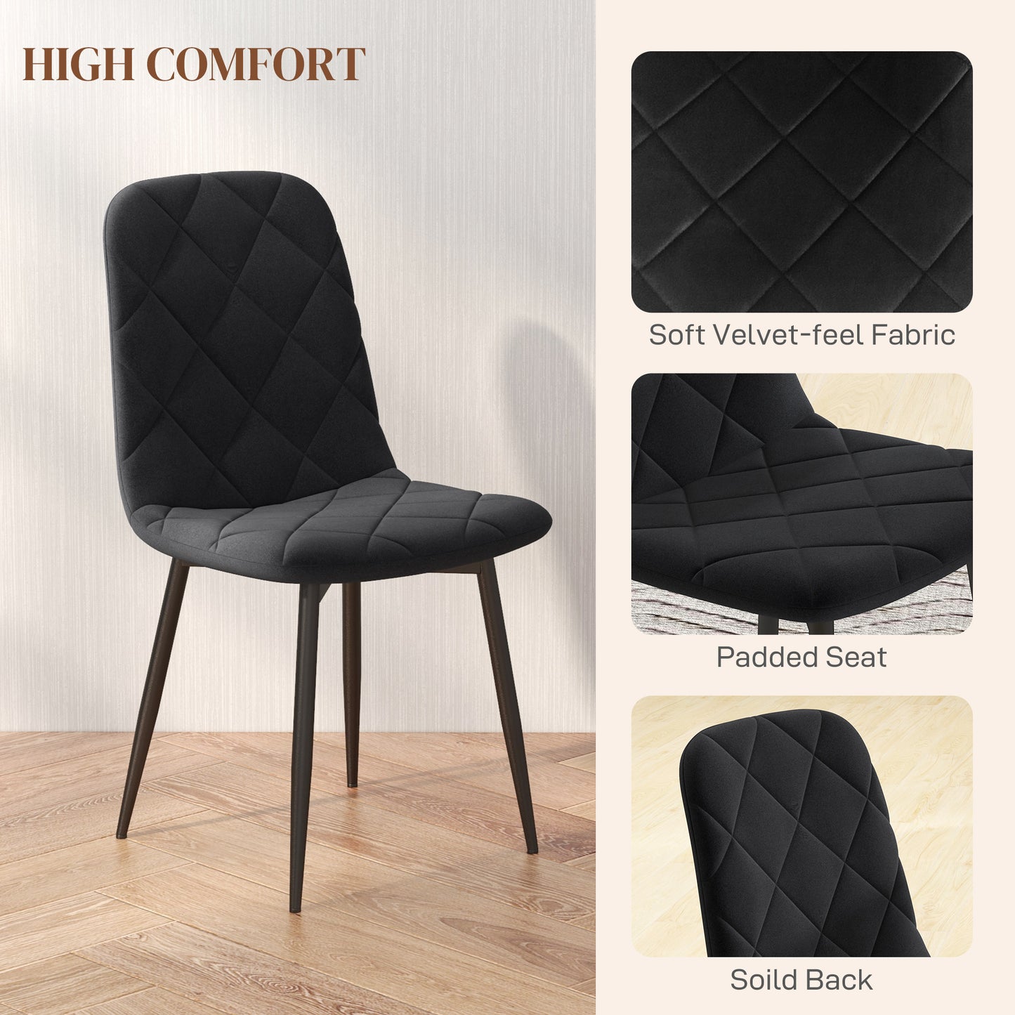 HOMCOM Dining Chairs Set of 4, Upholstered Dining Room Chairs with Steel Legs, Modern Kitchen Chair for Dining Room, Grey
