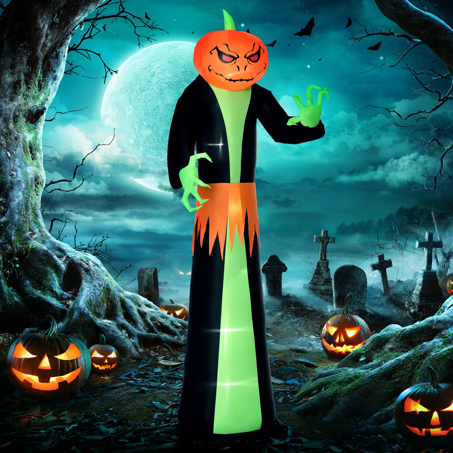 HOMCOM 7ft Inflatable Halloween Decoration Pumpkin Reaper, Blow-Up Outdoor LED Yard Display with Lights for Garden, Party, Holiday