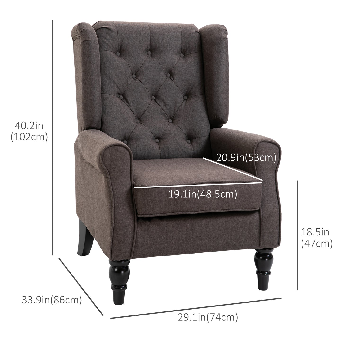 HOMCOM Fabric Accent Chair, Button Tufted Armchair, Upholstered Modern Living Room Chair, Wingback Chair with Wood Legs, Rolled Arms, Thick Padding for Bedroom, White