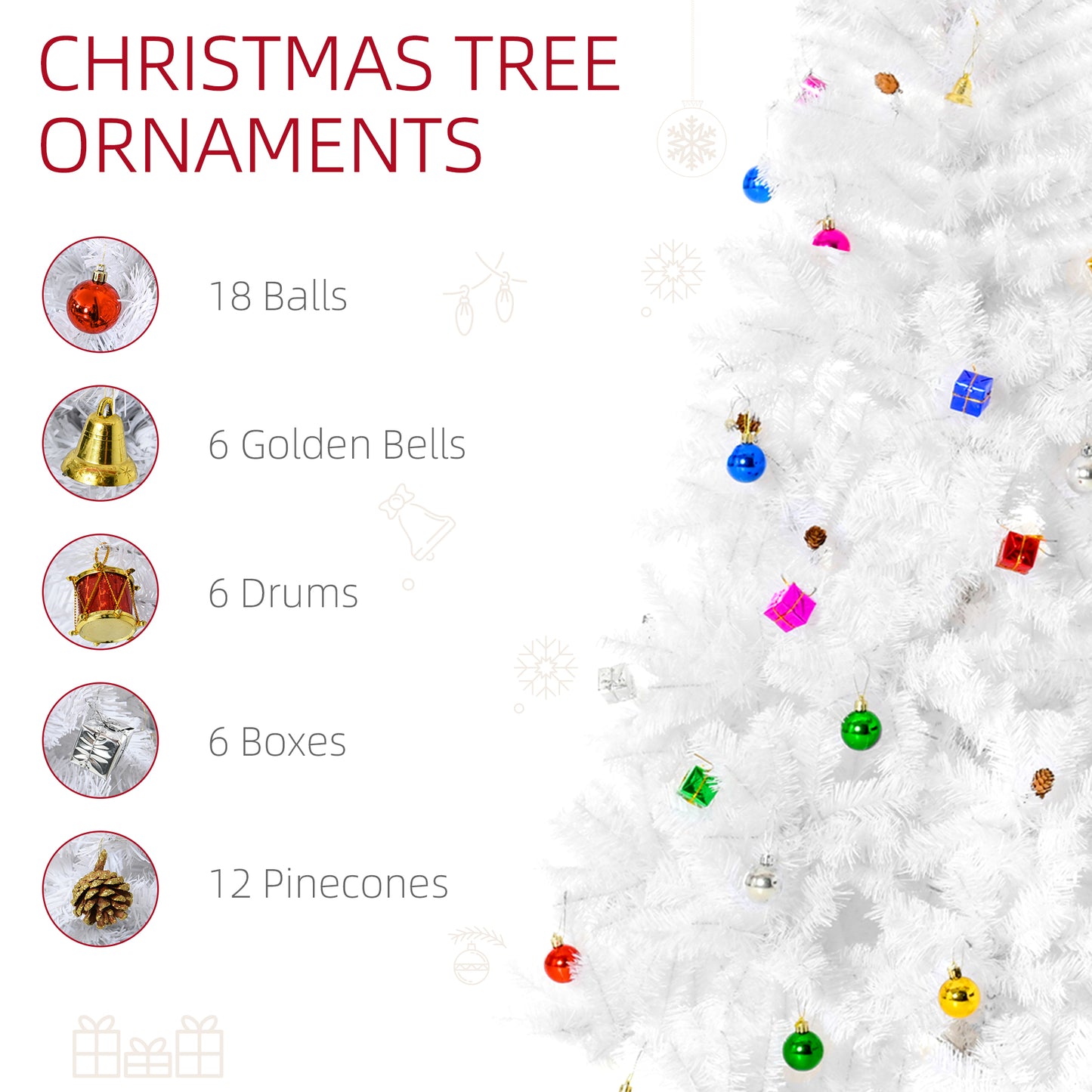 HOMCOM 5.9ft Artificial Christmas Tree Xmas Holidays Décor with Ornament White