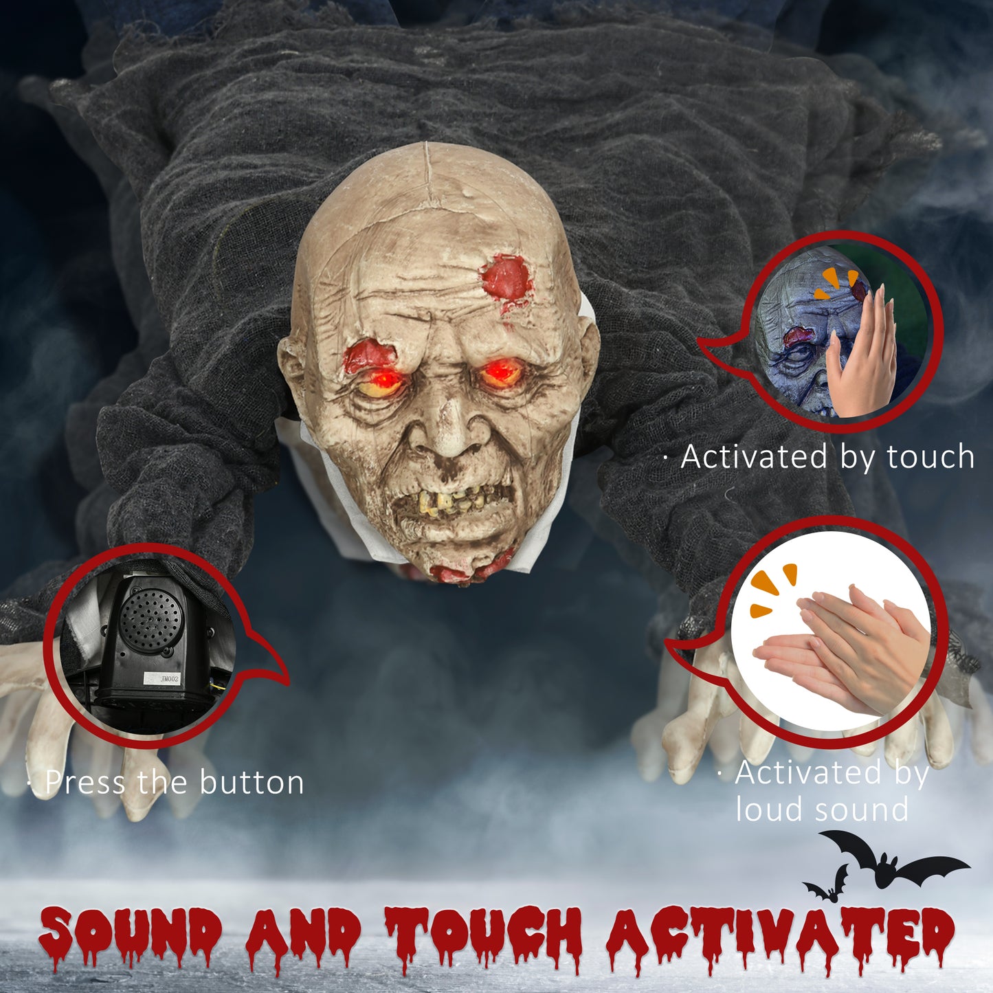 HOMCOM 72 Inch/6ft Life Size Outdoor Halloween Decoration Witch, Animated Prop Decor with Sound and Motion Activated, Light Up Eyes, Creepy Sound