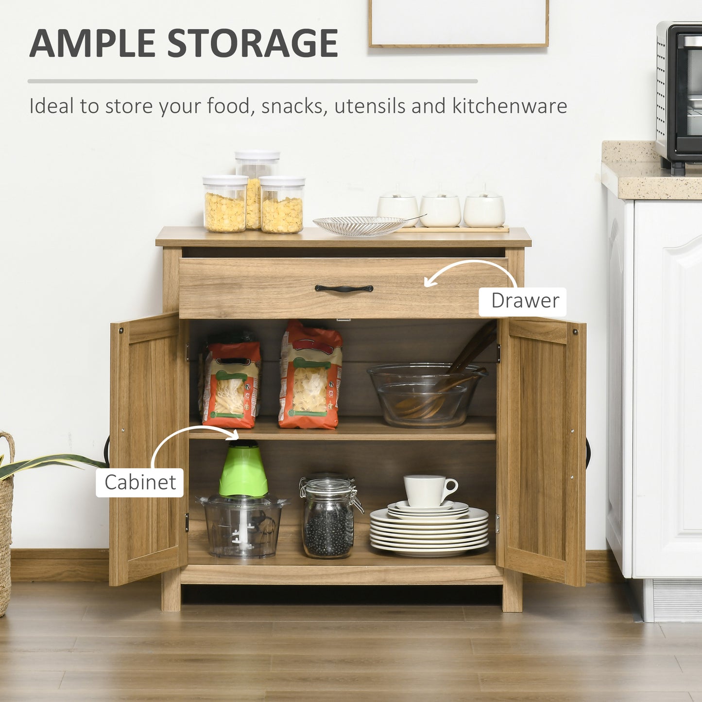 HOMCOM Farmhouse Sideboard Buffet Cabinet, Storage Cabinet with Barn Doors, Distressed Brown