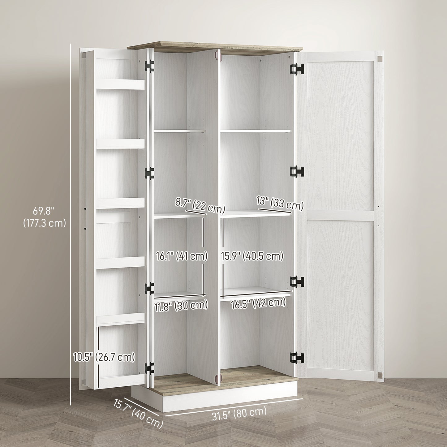 HOMCOM 70" Tall Kitchen Pantry Cabinet with Door Shelves and Adjustable Shelves, Black Wood Grain