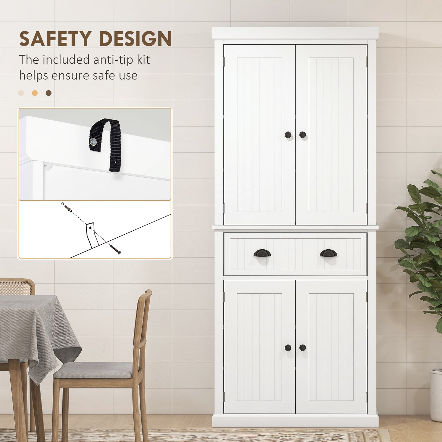 HOMCOM 72" Kitchen Pantry, Freestanding Storage Cabinet with Drawer, Doors, White