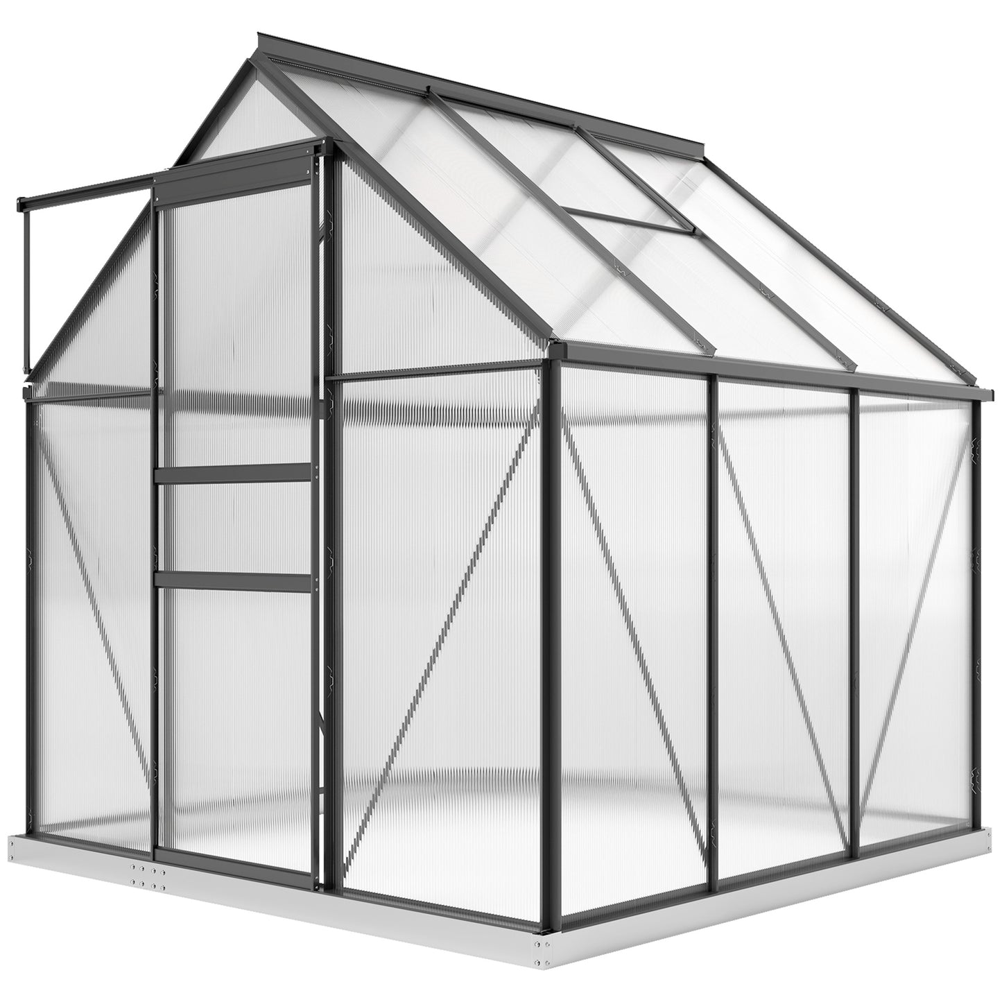 Outsunny 6' x 12' x 6.5' Walk-in Greenhouse, Polycarbonate Greenhouse with Adjustable Roof Vent, Base, Sliding Door, Clear