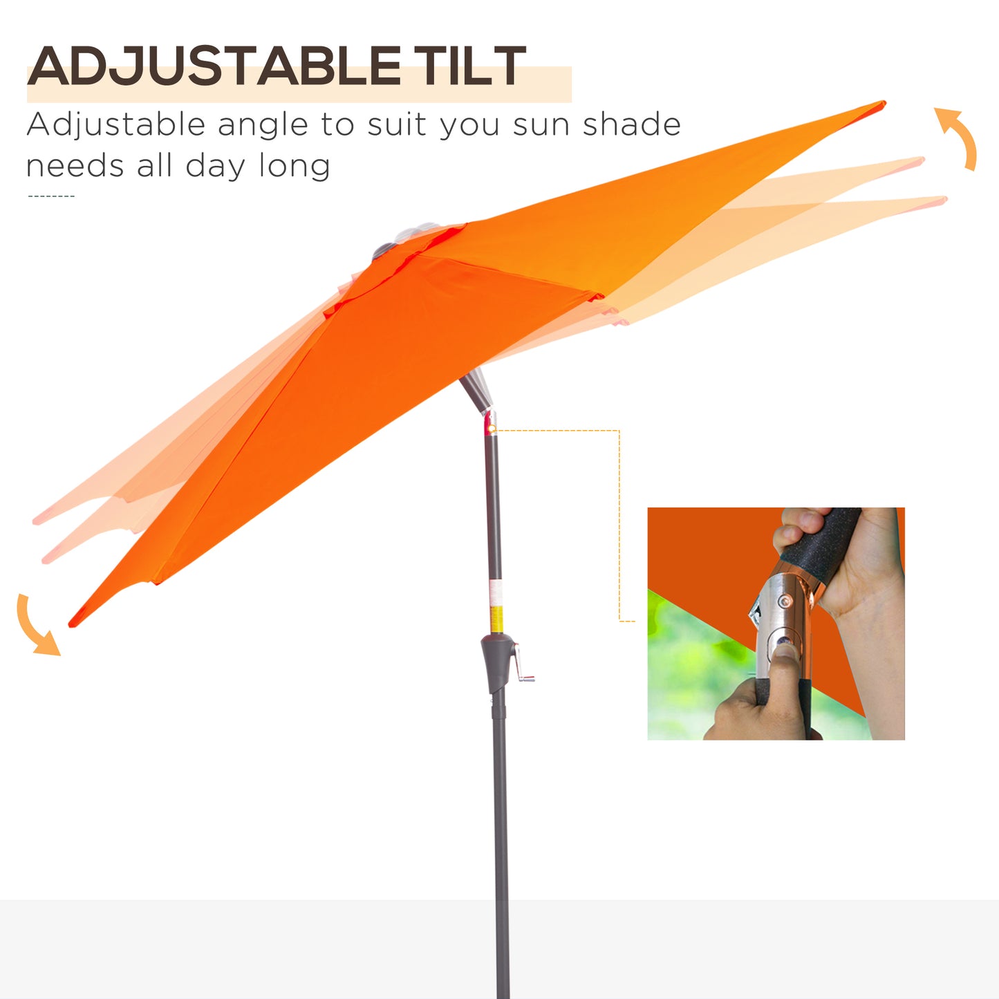 Outsunny 8.5' Round Aluminum Patio Umbrella Garden Parasol Market Sunshade Tilt Canopy w/ 6 Ribs, Crank Handle, Blue