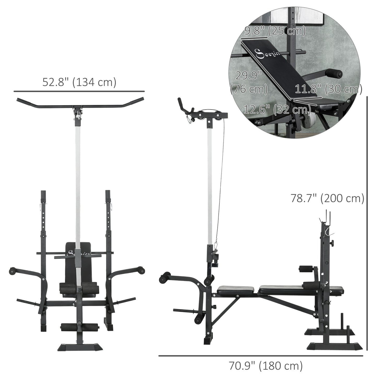 Soozier Press Bench, Heavy Duty Multiple Function Workout Adjustable Bench with Preacher Curl, Leg Developer