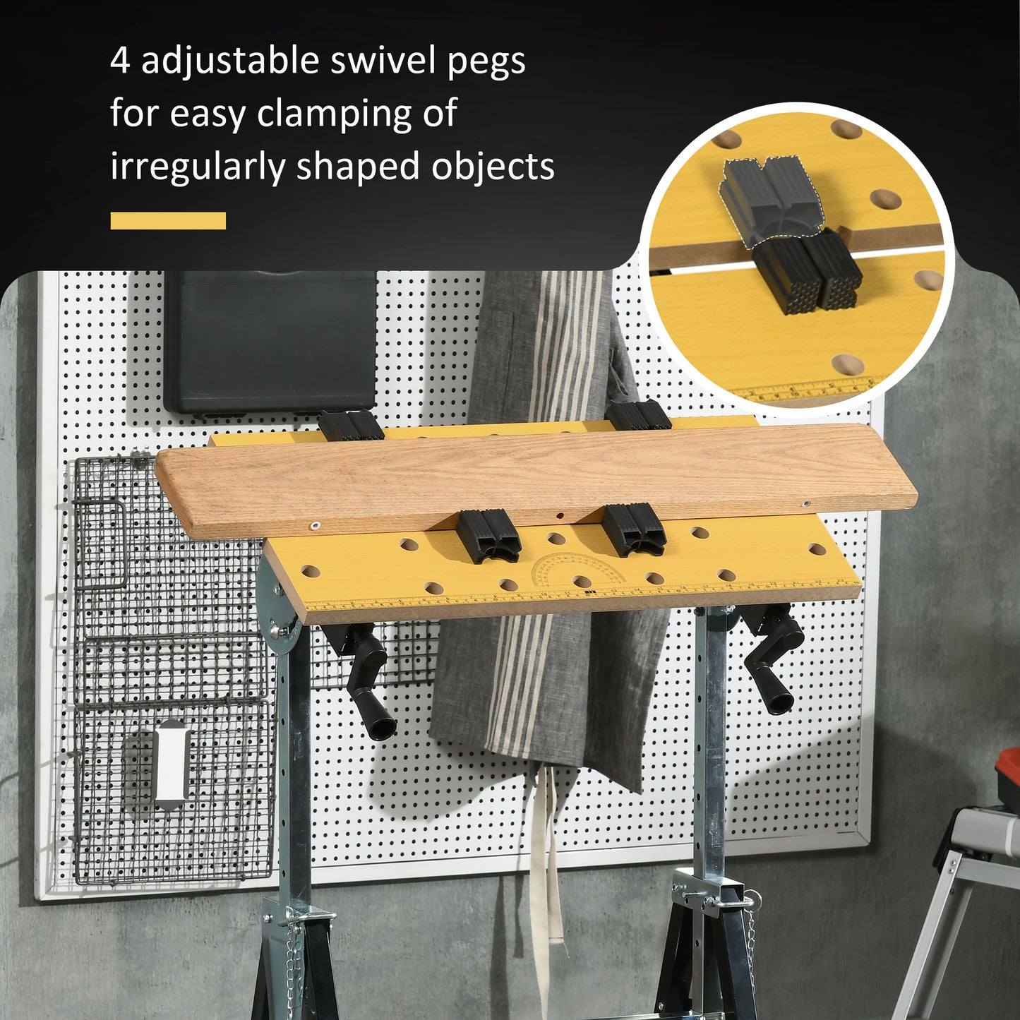 HOMCOM Portable Work Bench, Workshop Tool Stand with 6-Level Height Adjustable Work Table, Carpenter Saw Table with 4 Clamps, Steel Frame, 220lbs Capacity
