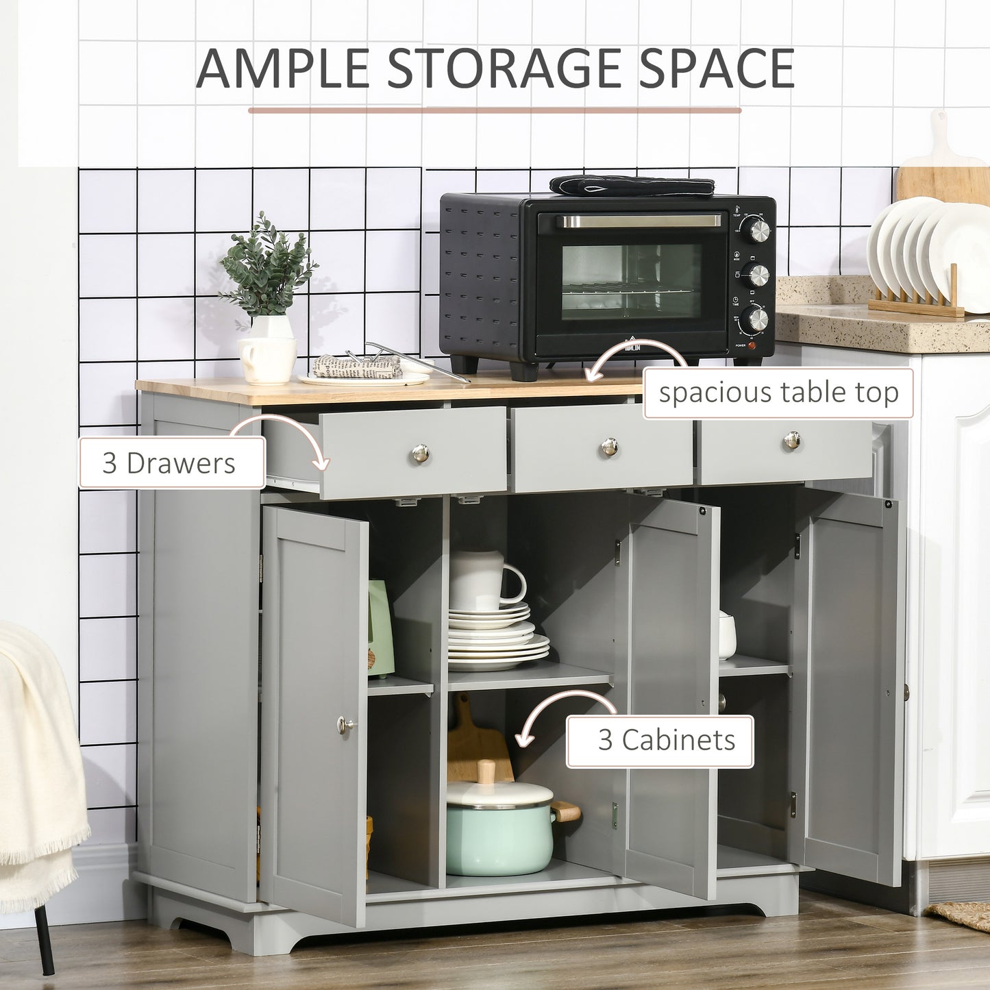 HOMCOM Modern Sideboard, Buffet Cabinet with Storage Cabinets, Drawers and Adjustable Shelves for Living Room, White